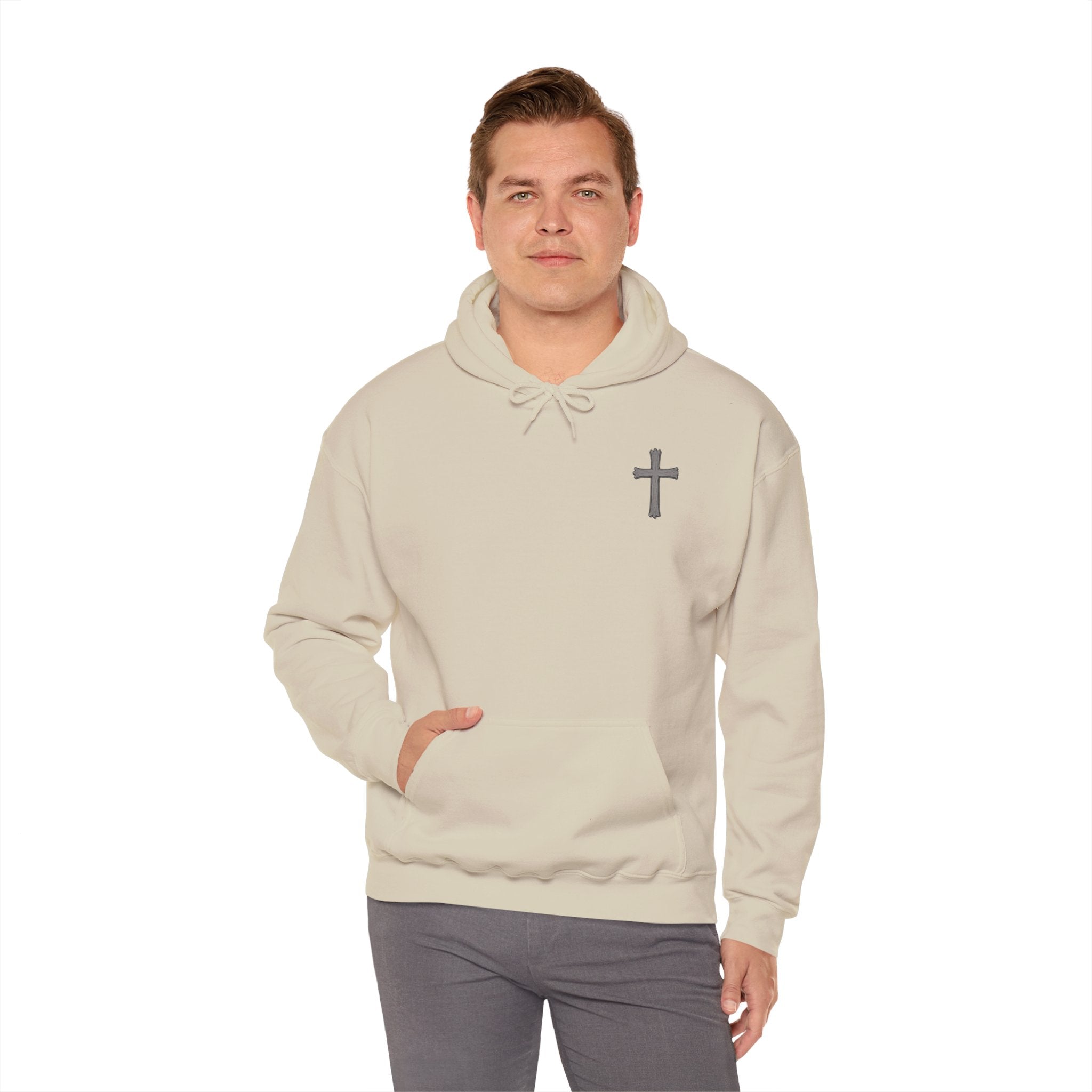 Cross Hoodie with Crown of Thorns — "By His Wounds We Are Healed" Isaiah 53:5 Religious Pullover
