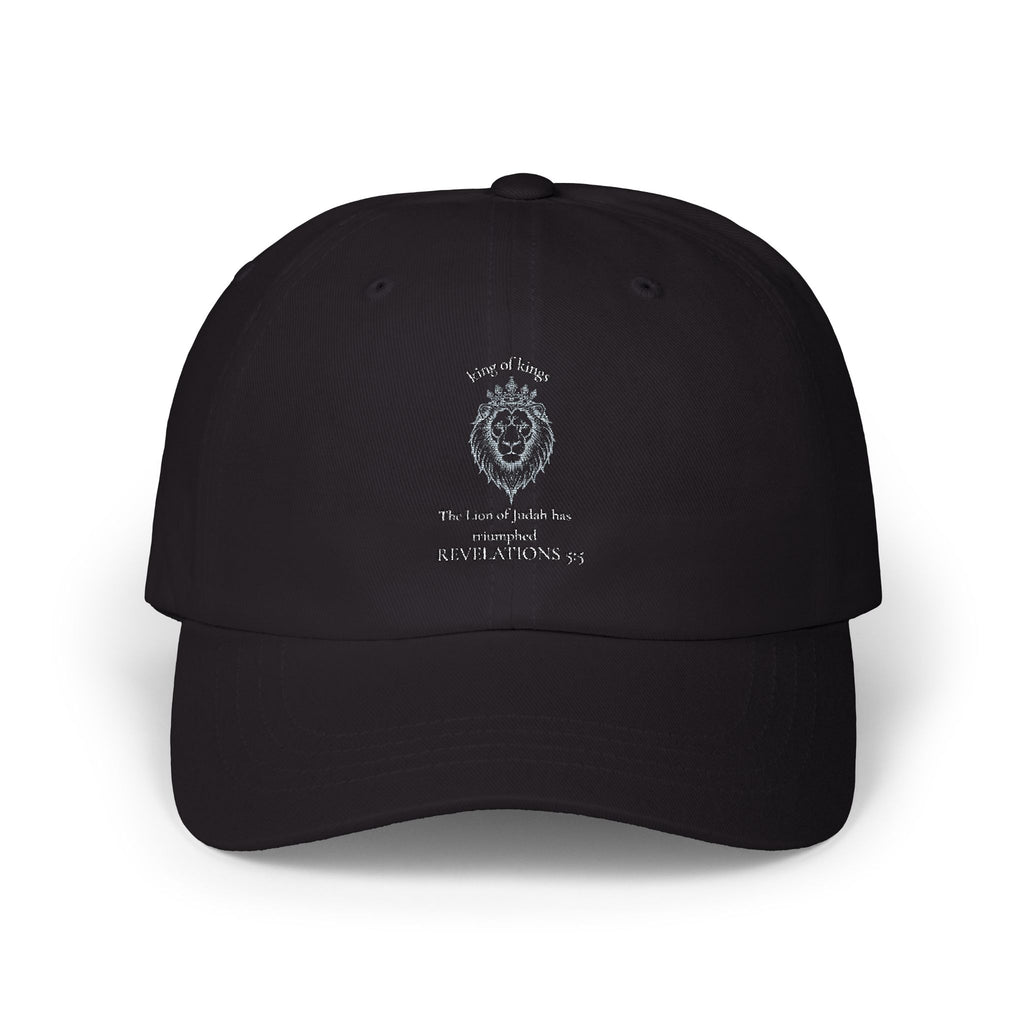 Lion Crest Dad Cap — Small Cross Embroidery, Faith-Inspired Baseball Hat