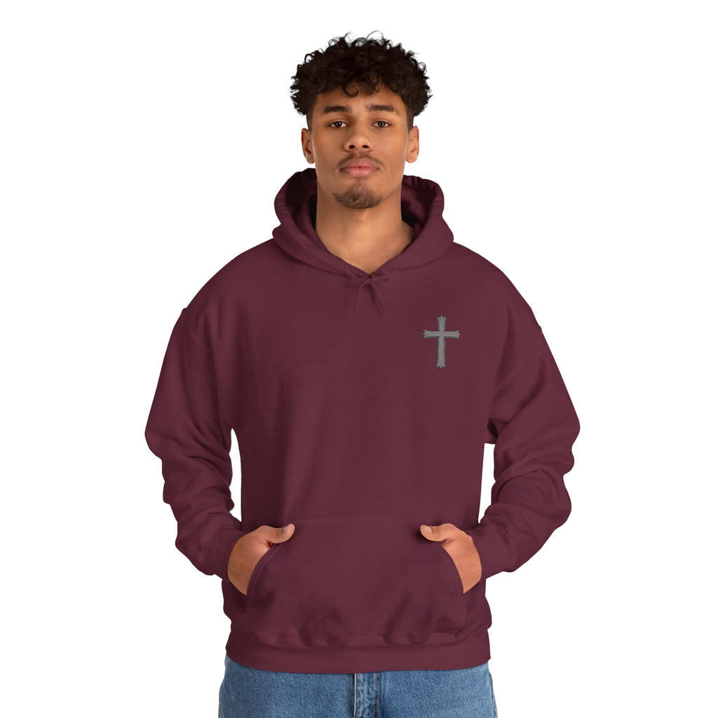 Cross Hoodie with Crown of Thorns — "By His Wounds We Are Healed" Isaiah 53:5 Religious Pullover