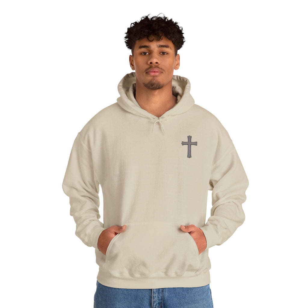 Cross Hoodie with Crown of Thorns — "By His Wounds We Are Healed" Isaiah 53:5 Religious Pullover