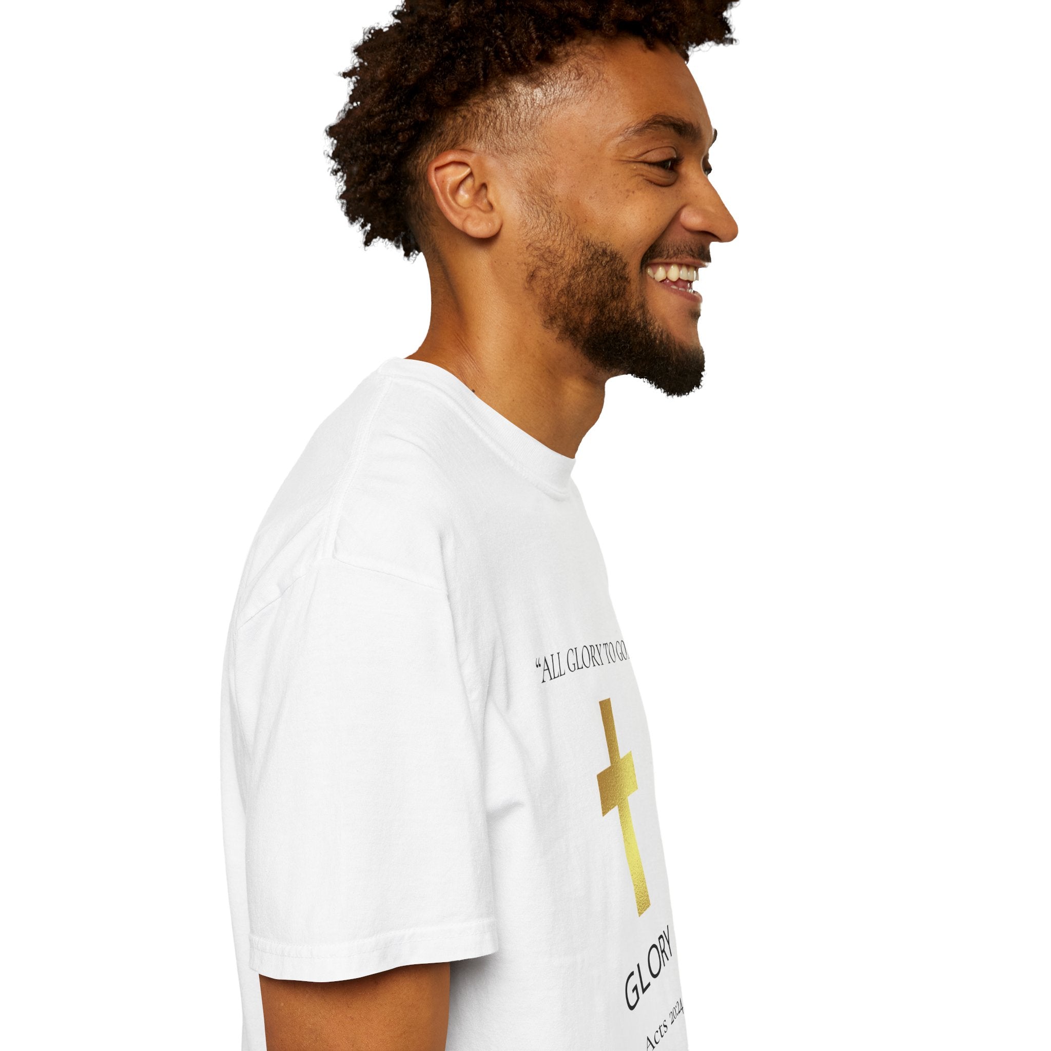 Gold Cross T-Shirt — "All Glory to God" Inspirational Scripture Tee (Acts 20:24)
