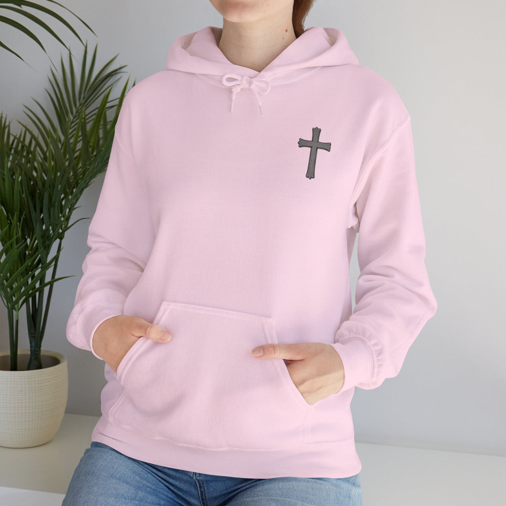 Cross Hoodie with Crown of Thorns — "By His Wounds We Are Healed" Isaiah 53:5 Religious Pullover