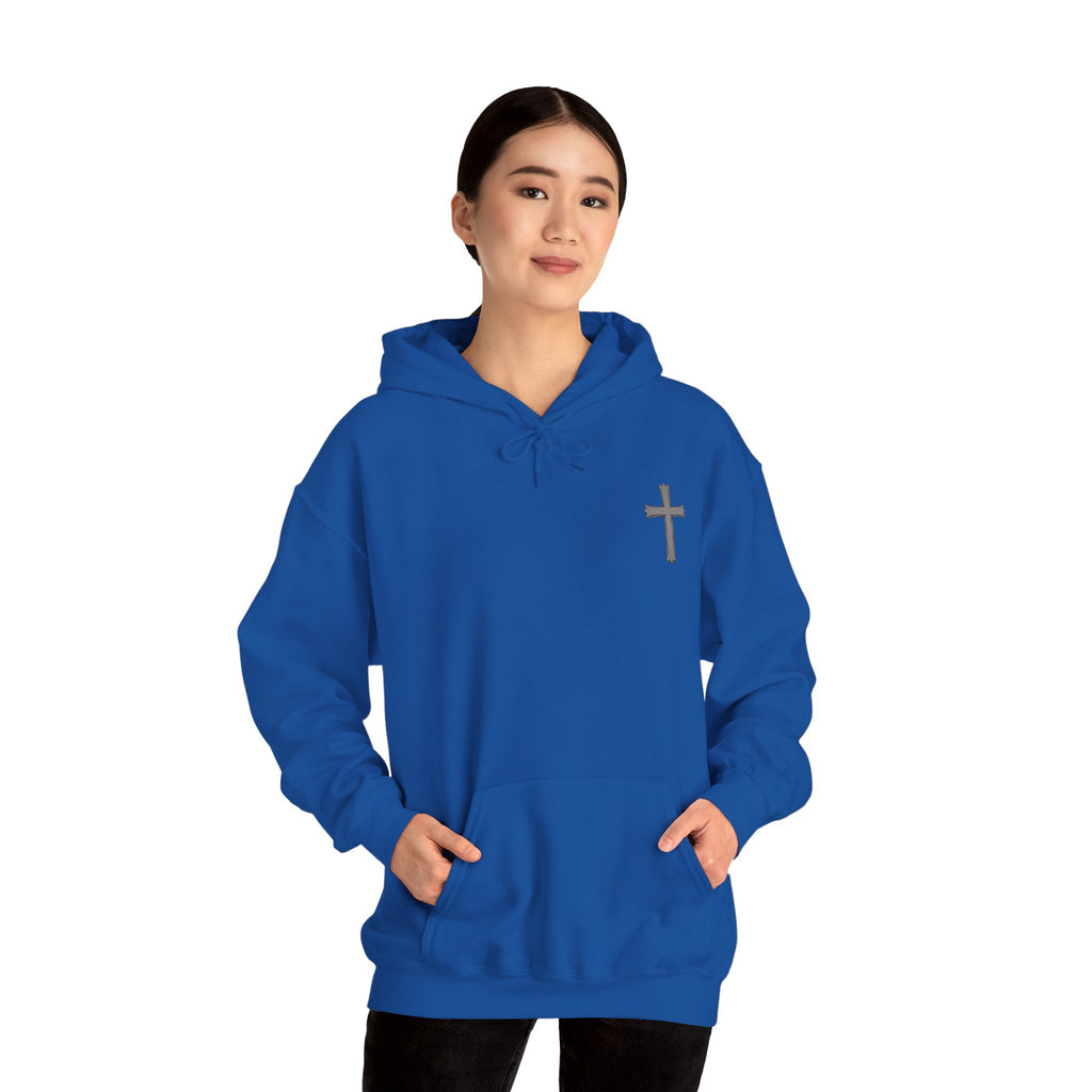 Cross Hoodie with Crown of Thorns — "By His Wounds We Are Healed" Isaiah 53:5 Religious Pullover