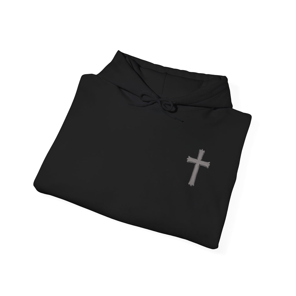 Cross Hoodie with Crown of Thorns — "By His Wounds We Are Healed" Isaiah 53:5 Religious Pullover