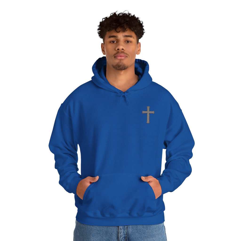 Cross Hoodie with Crown of Thorns — "By His Wounds We Are Healed" Isaiah 53:5 Religious Pullover