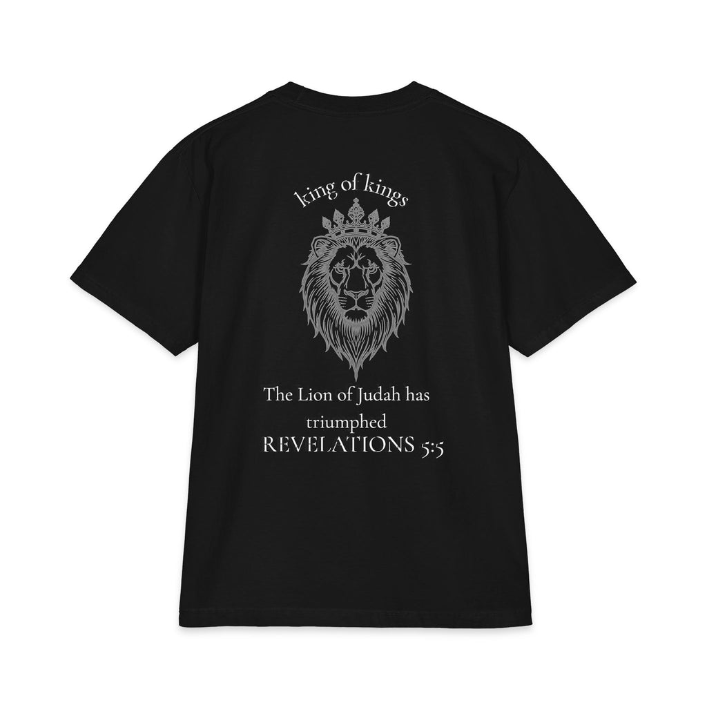 King of Kings Lion of Judah T‑Shirt — Cross Chest & Revelations 5:5 Christian Tee