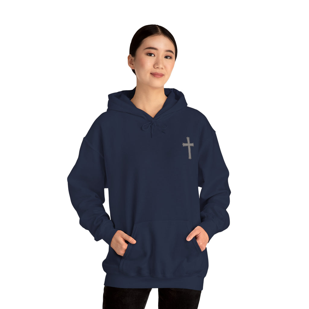 Cross Hoodie with Crown of Thorns — "By His Wounds We Are Healed" Isaiah 53:5 Religious Pullover