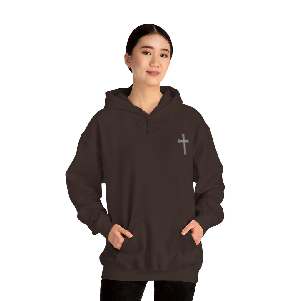 Cross Hoodie with Crown of Thorns — "By His Wounds We Are Healed" Isaiah 53:5 Religious Pullover