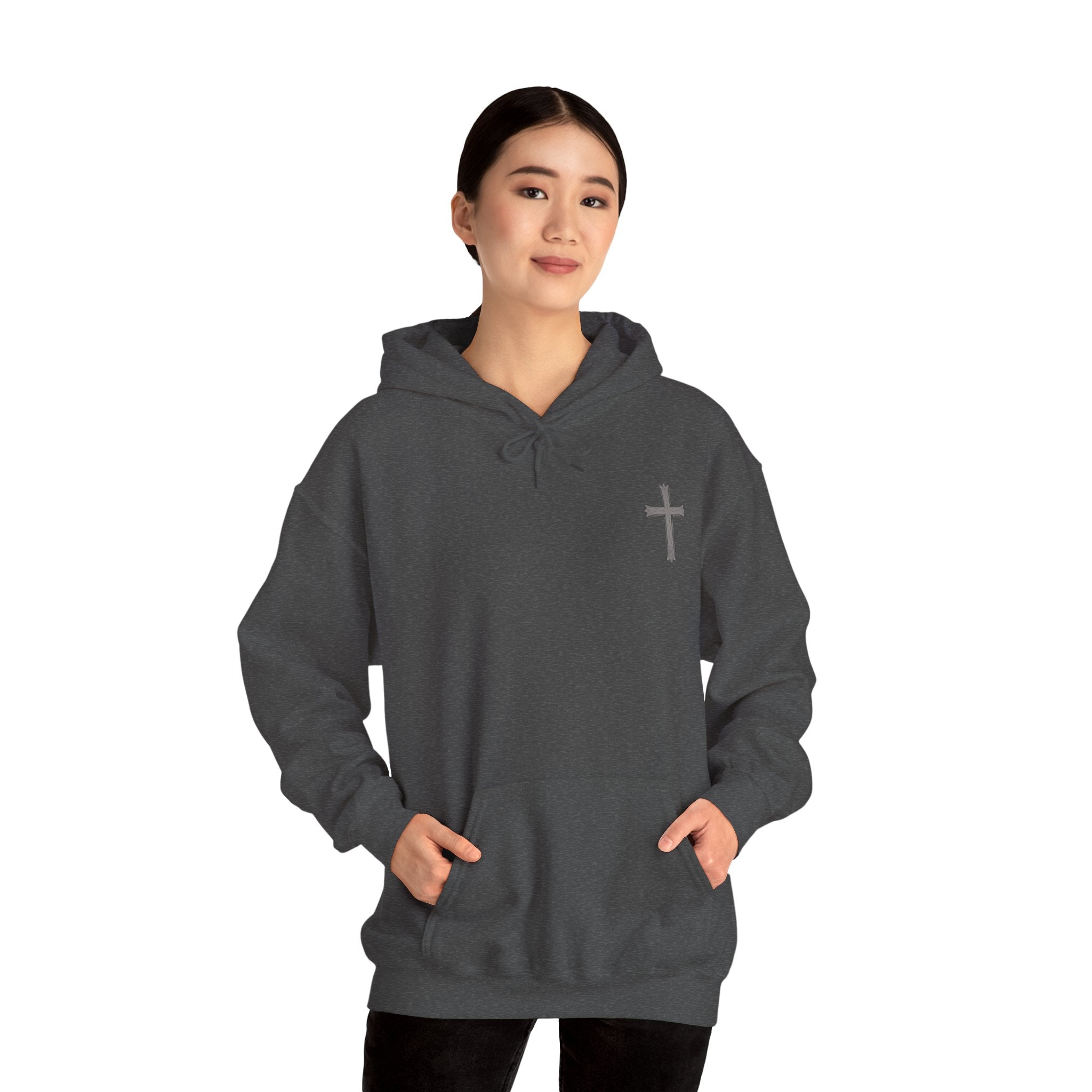 Cross Hoodie with Crown of Thorns — "By His Wounds We Are Healed" Isaiah 53:5 Religious Pullover