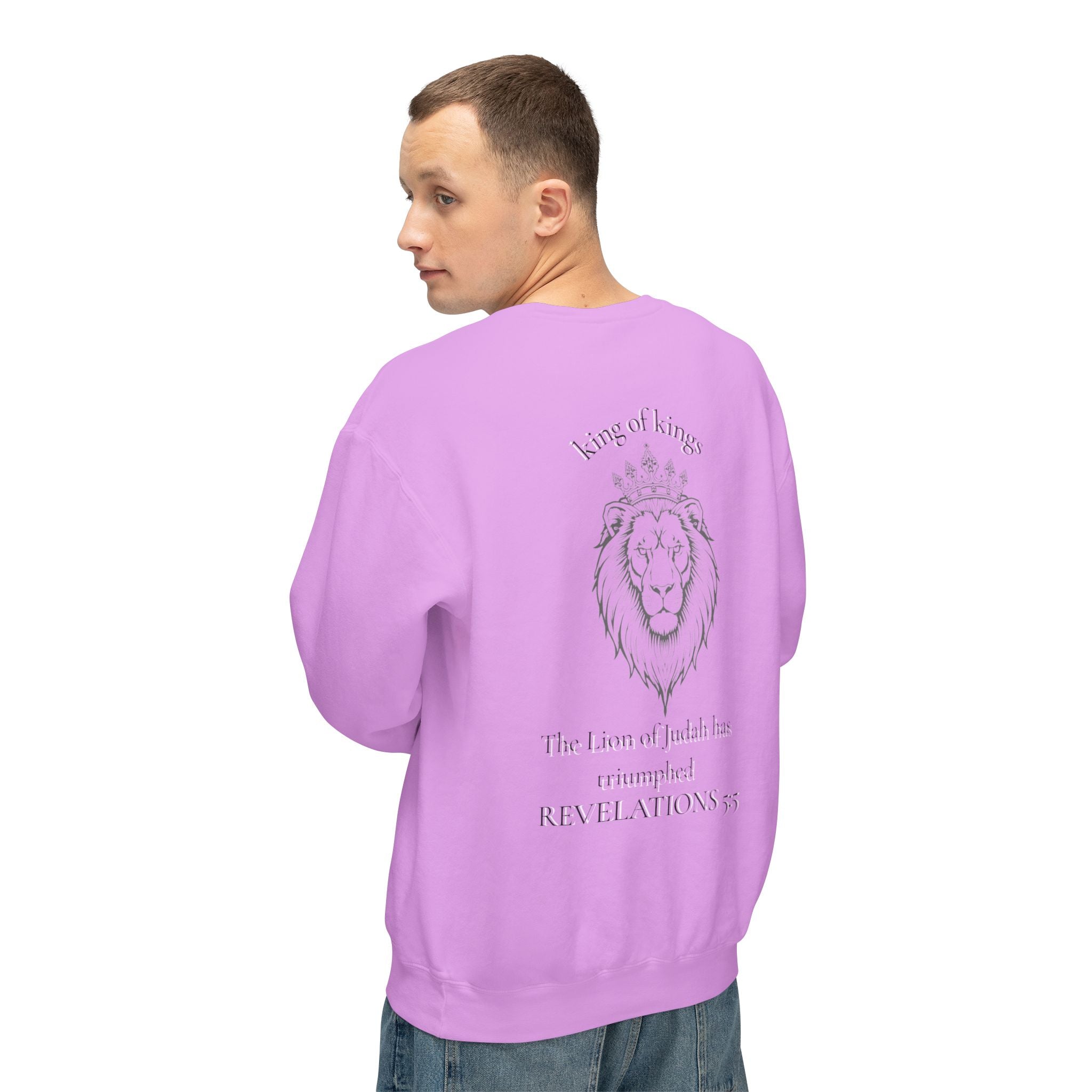 Lion Crewneck Sweatshirt — "King of Kings" Bible Verse Design