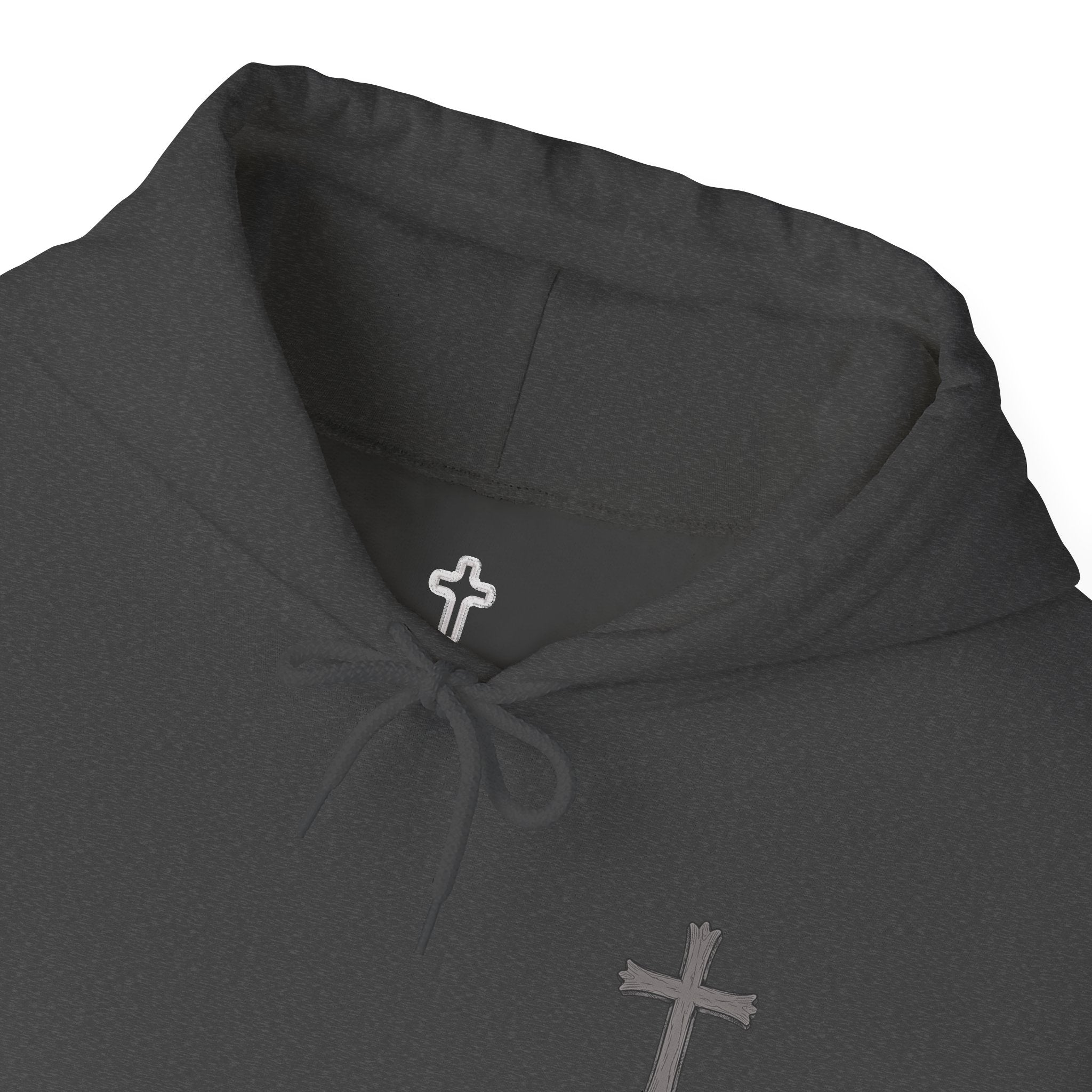 Cross Hoodie with Crown of Thorns — "By His Wounds We Are Healed" Isaiah 53:5 Religious Pullover