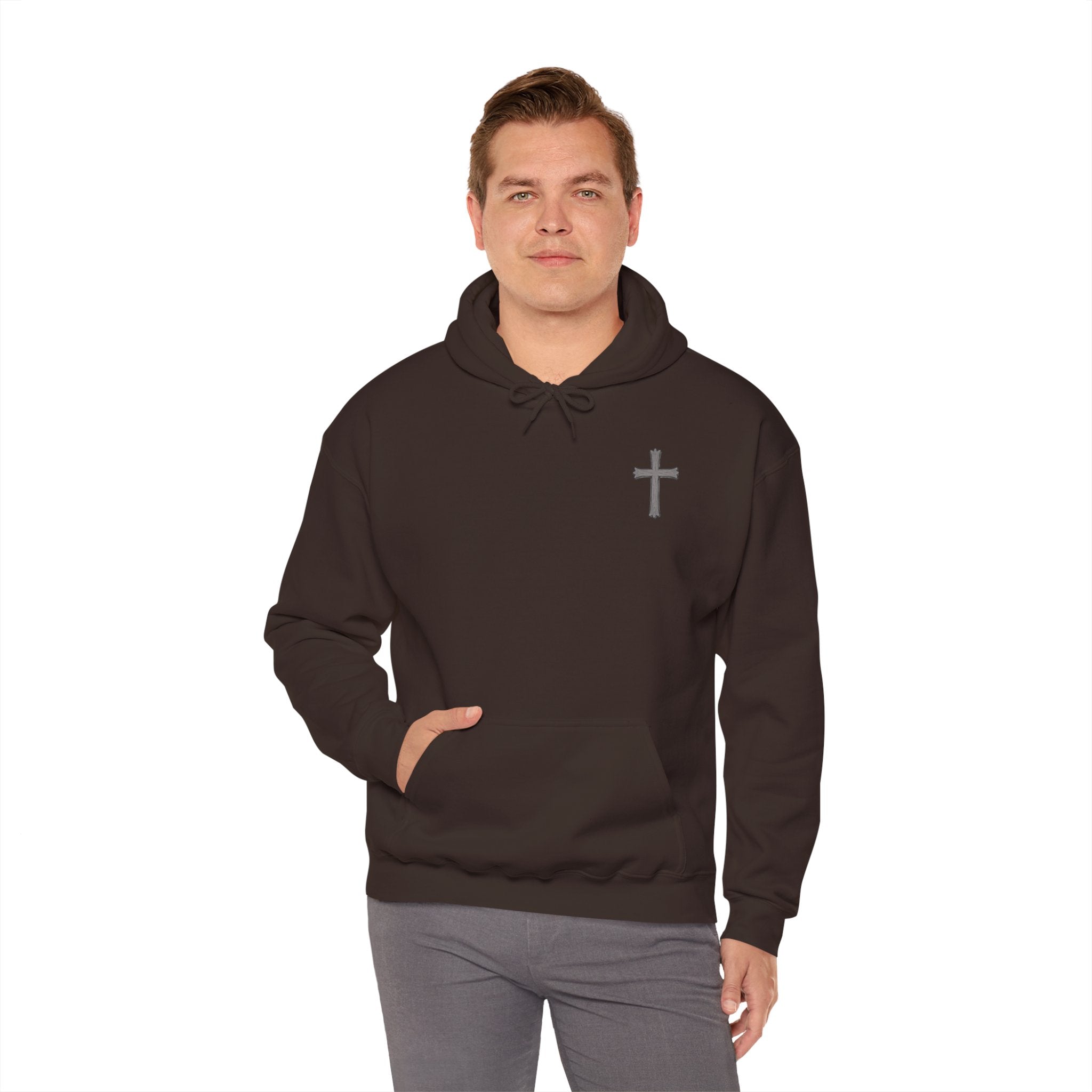 Cross Hoodie with Crown of Thorns — "By His Wounds We Are Healed" Isaiah 53:5 Religious Pullover