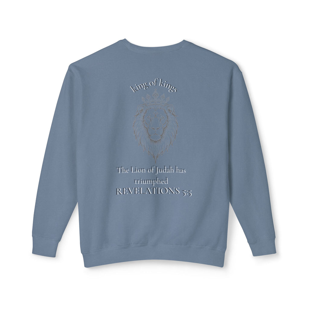 Lion Crewneck Sweatshirt — "King of Kings" Bible Verse Design