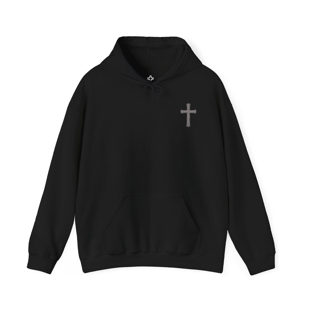 Cross Hoodie with Crown of Thorns — "By His Wounds We Are Healed" Isaiah 53:5 Religious Pullover