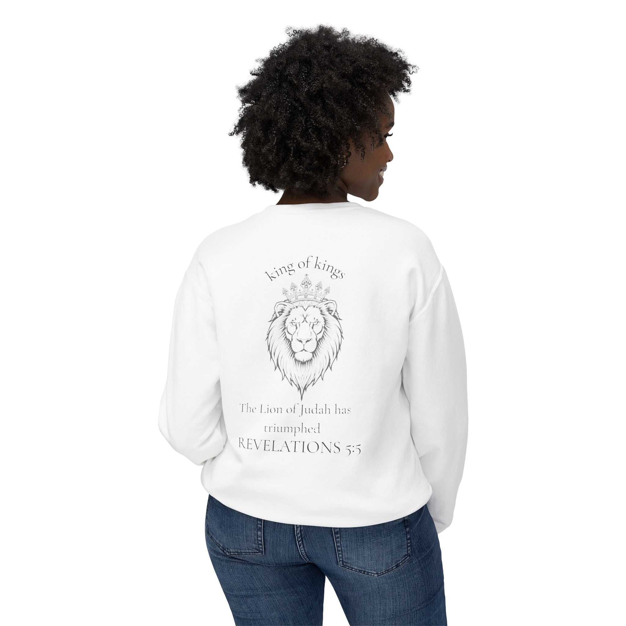 Lion Crewneck Sweatshirt — "King of Kings" Bible Verse Design
