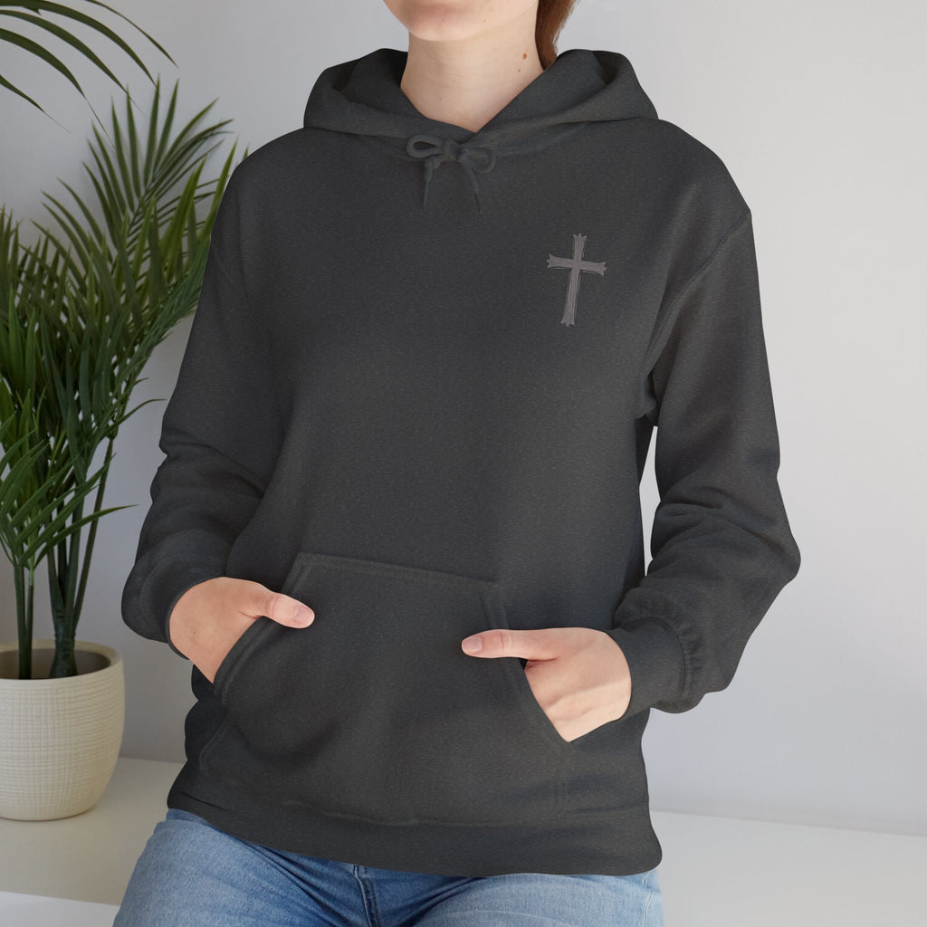 Cross Hoodie with Crown of Thorns — "By His Wounds We Are Healed" Isaiah 53:5 Religious Pullover
