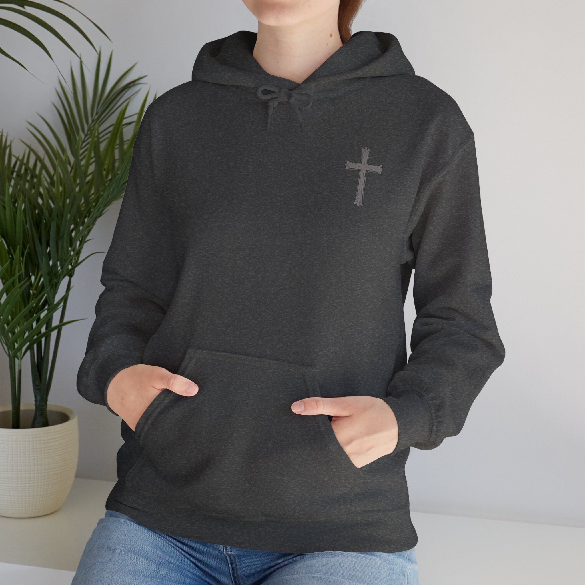 Cross Hoodie with Crown of Thorns — "By His Wounds We Are Healed" Isaiah 53:5 Religious Pullover