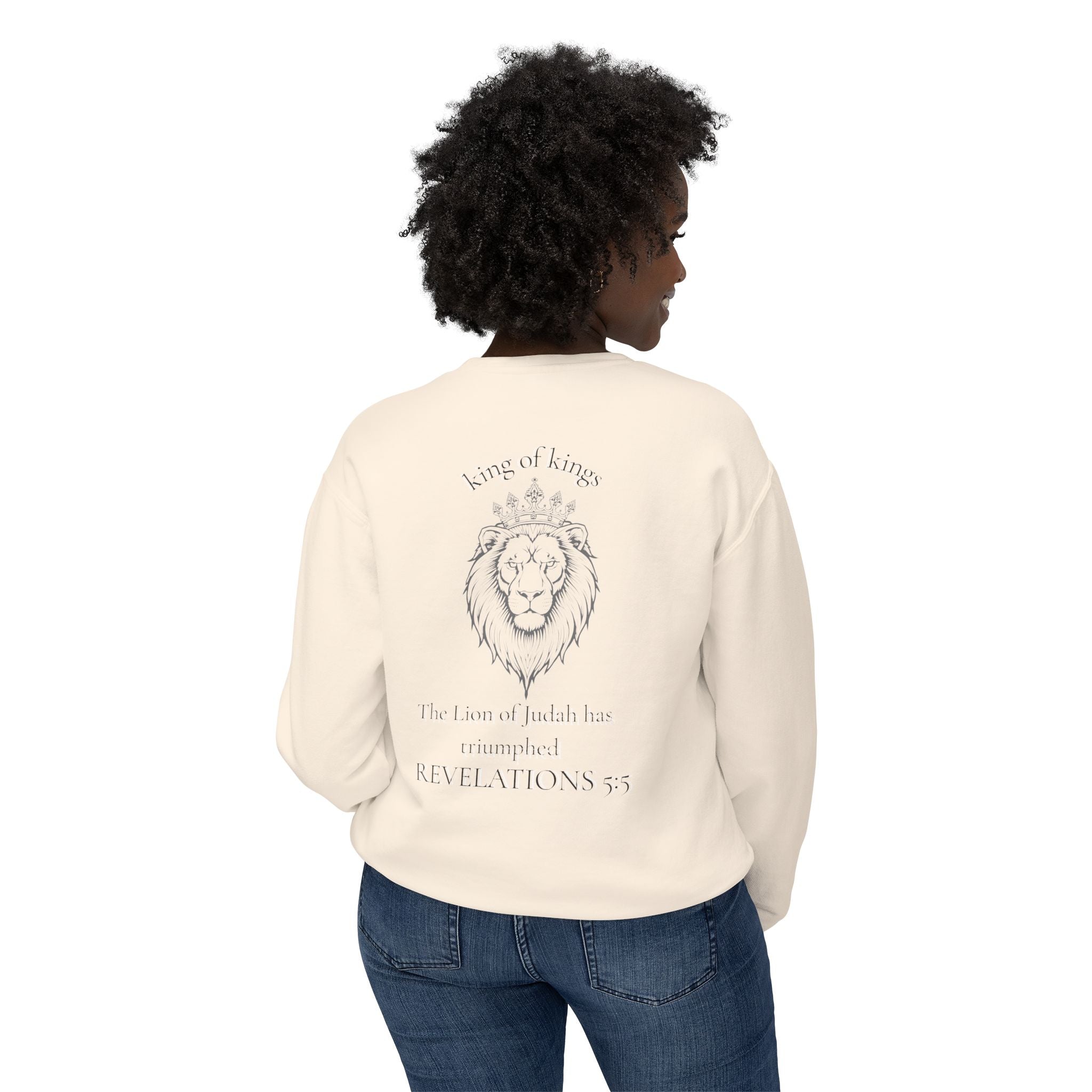 Lion Crewneck Sweatshirt — "King of Kings" Bible Verse Design