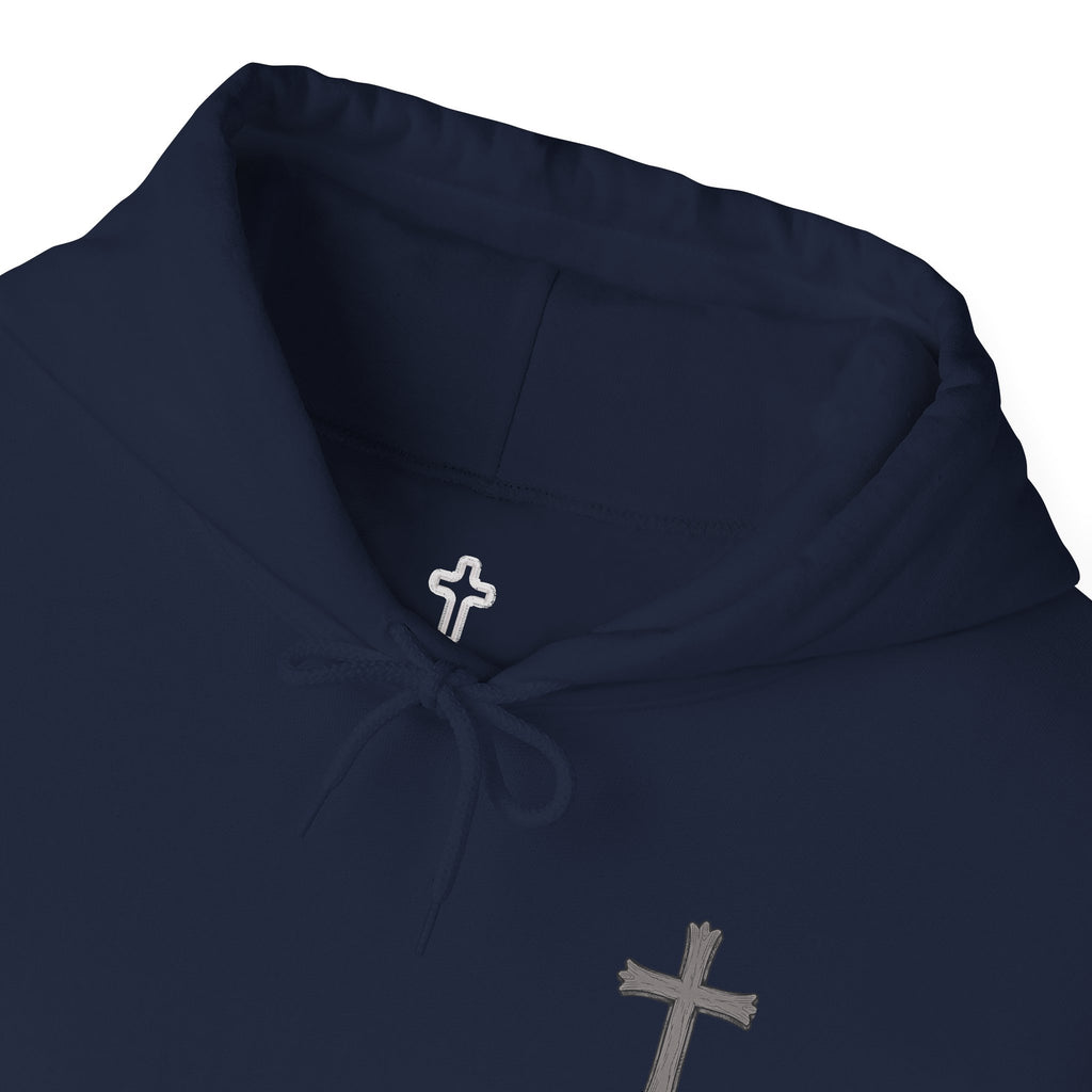 Cross Hoodie with Crown of Thorns — "By His Wounds We Are Healed" Isaiah 53:5 Religious Pullover
