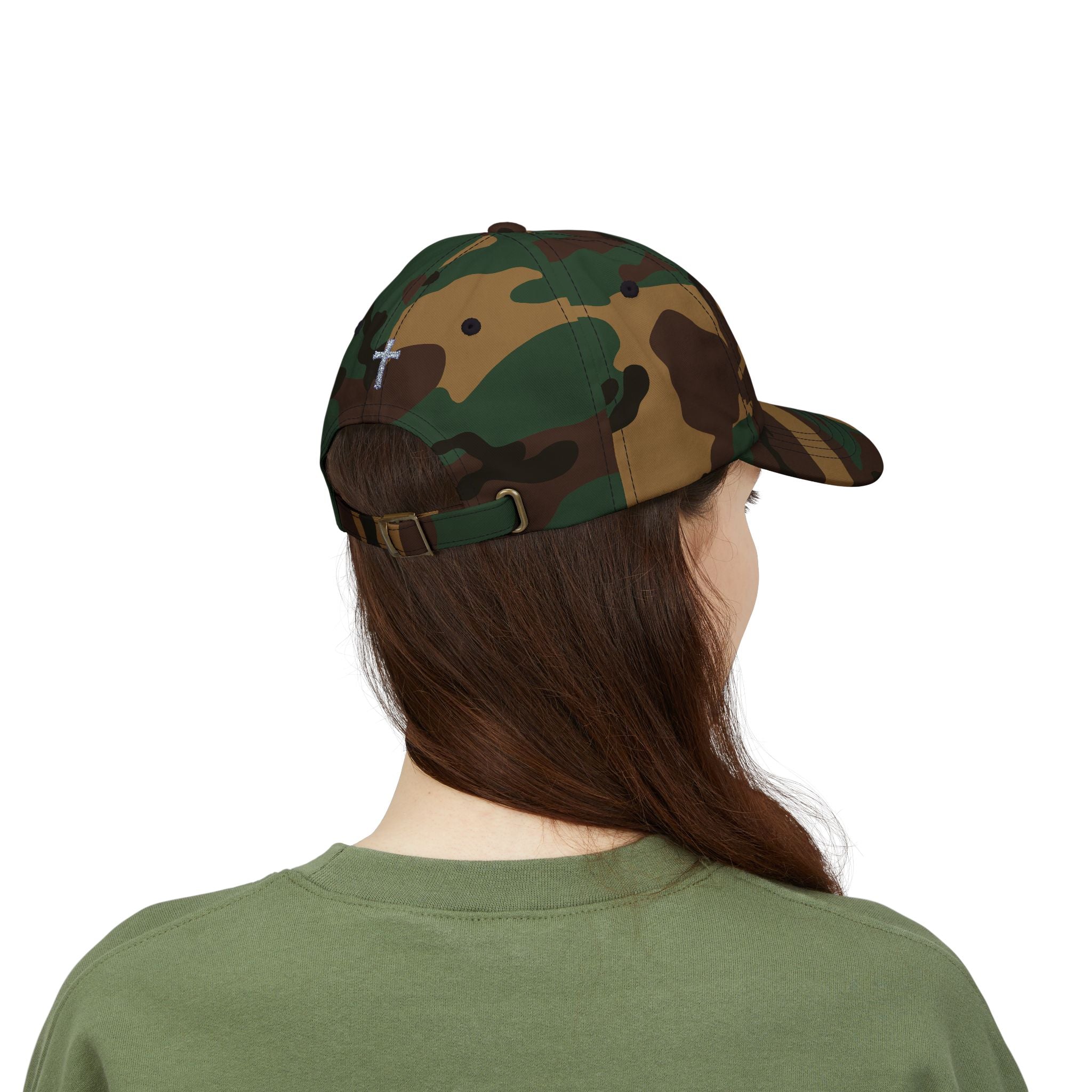 Lion Crest Dad Cap — Small Cross Embroidery, Faith-Inspired Baseball Hat
