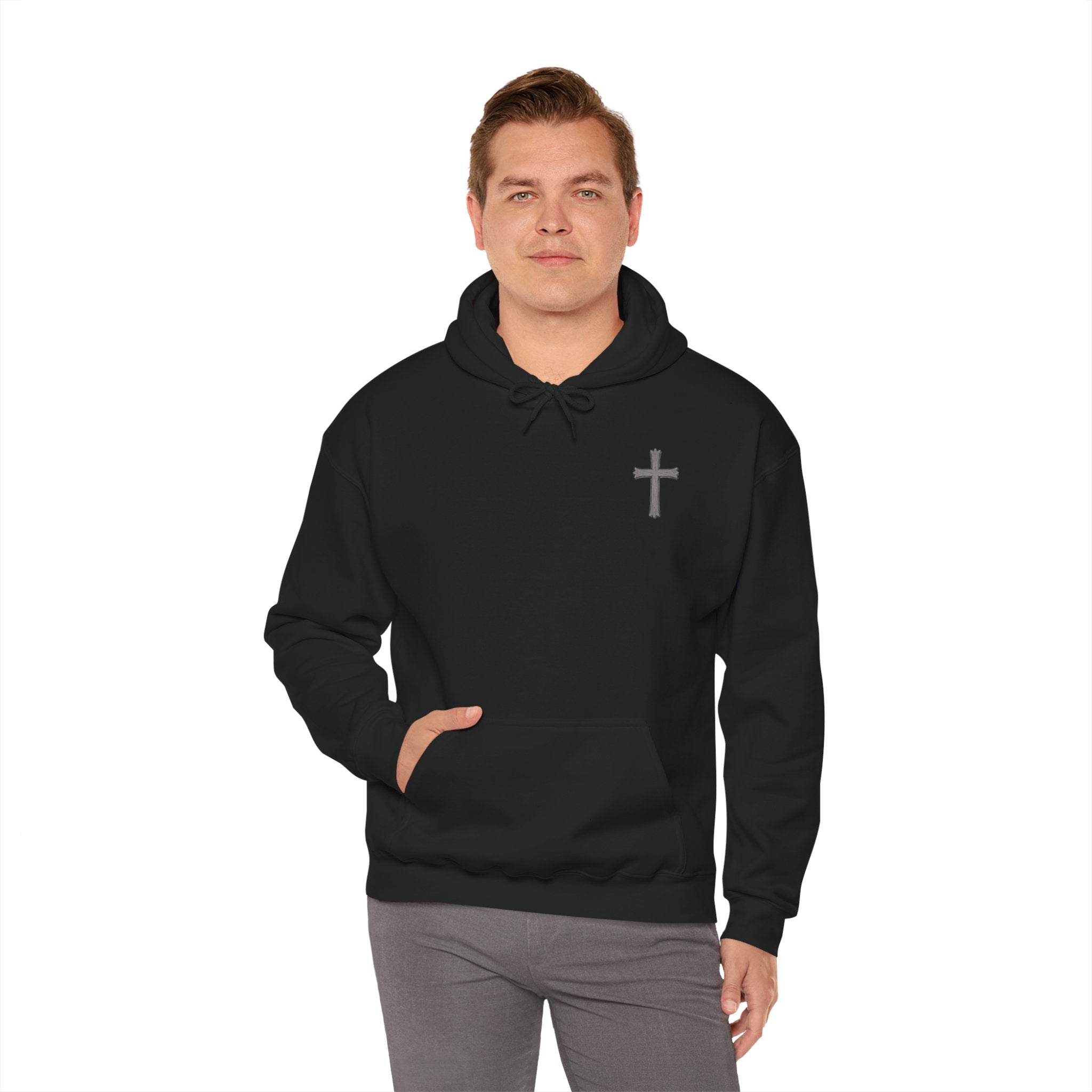 Cross Hoodie with Crown of Thorns — "By His Wounds We Are Healed" Isaiah 53:5 Religious Pullover