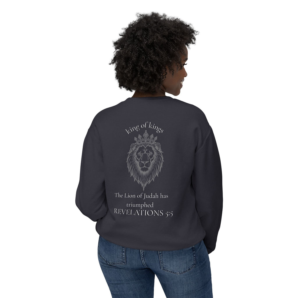 Lion Crewneck Sweatshirt — "King of Kings" Bible Verse Design