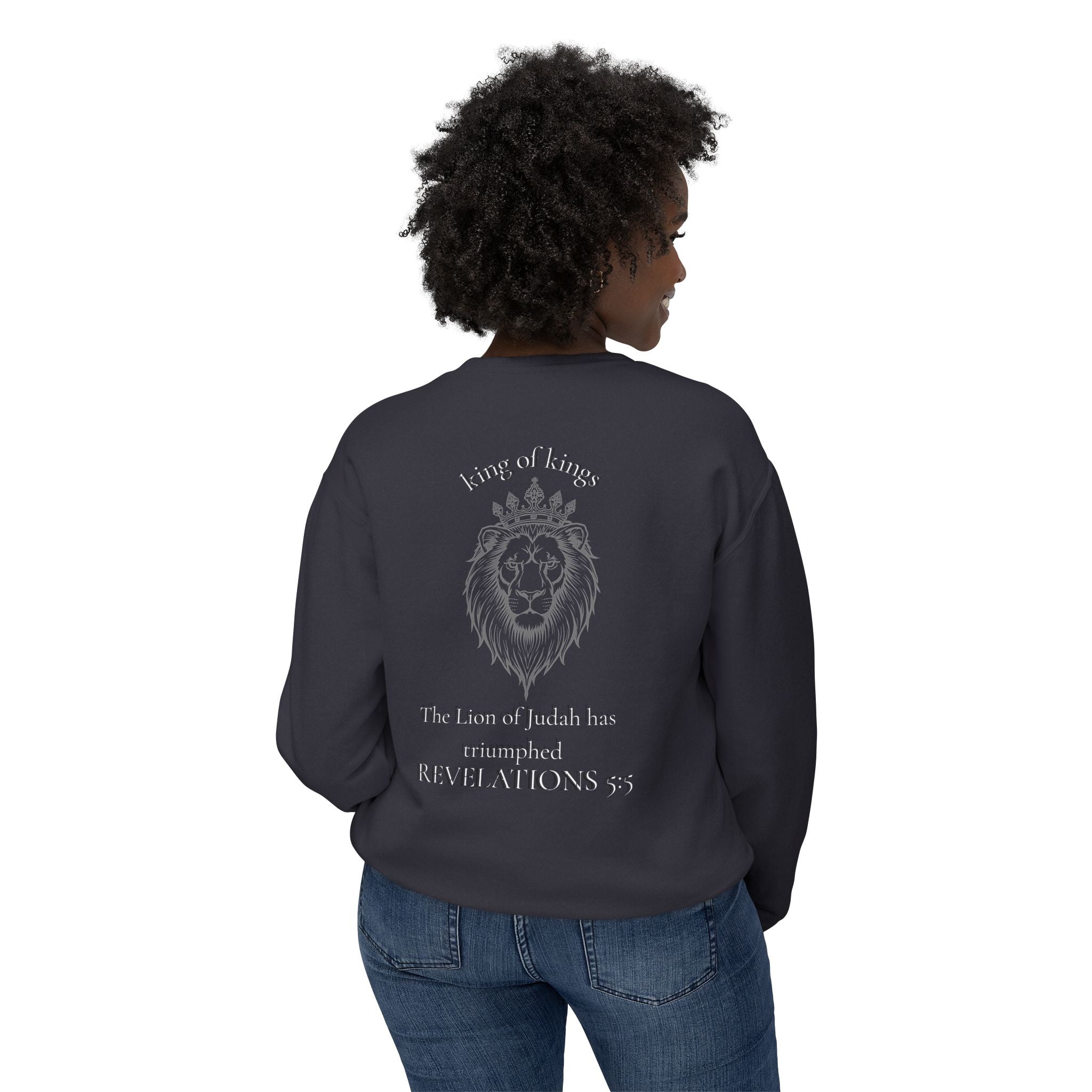 Lion Crewneck Sweatshirt — "King of Kings" Bible Verse Design