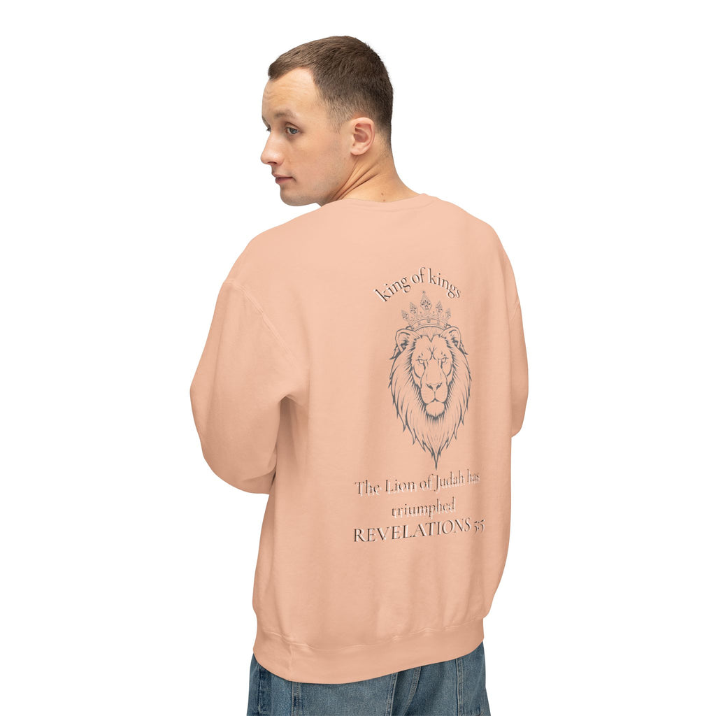 Lion Crewneck Sweatshirt — "King of Kings" Bible Verse Design