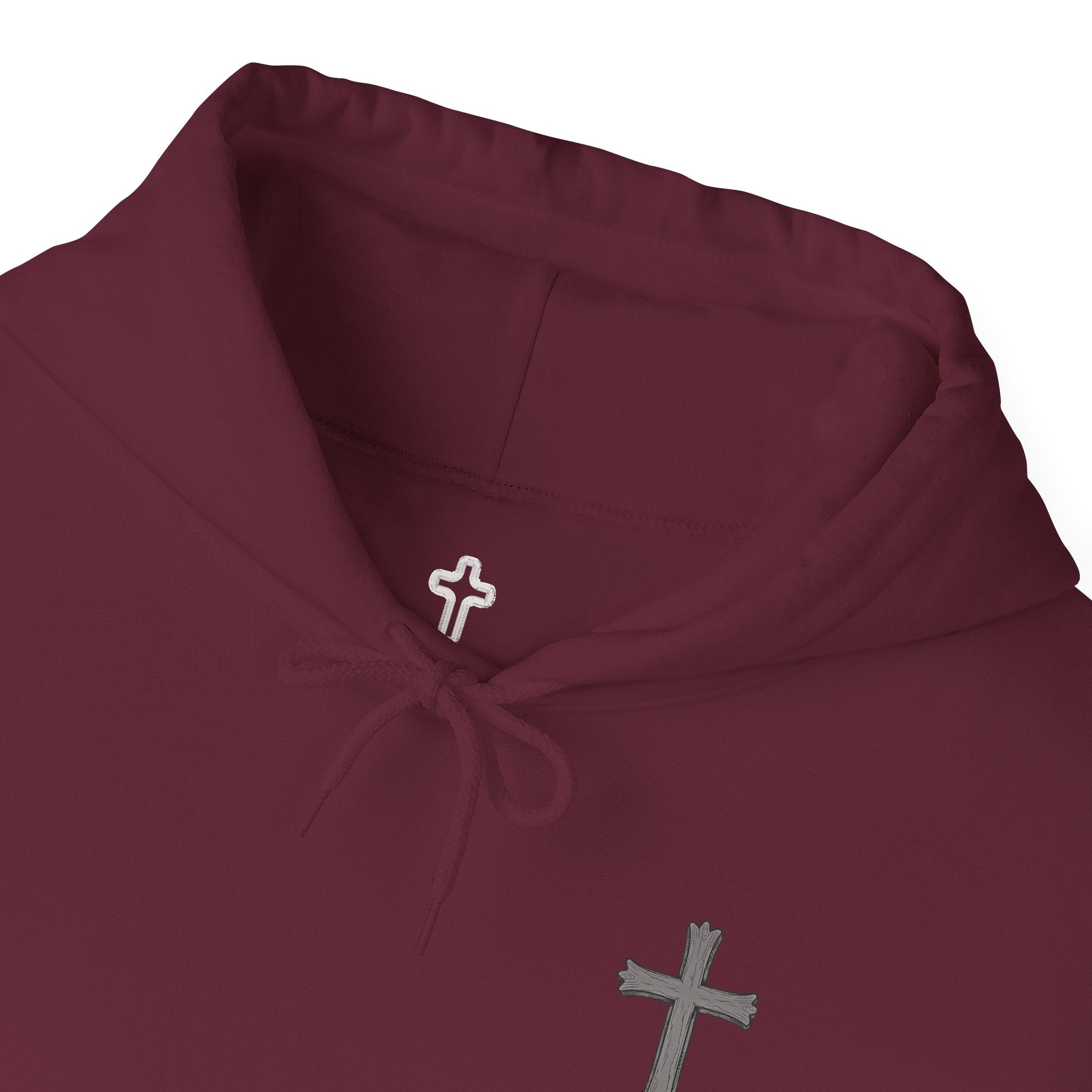 Cross Hoodie with Crown of Thorns — "By His Wounds We Are Healed" Isaiah 53:5 Religious Pullover