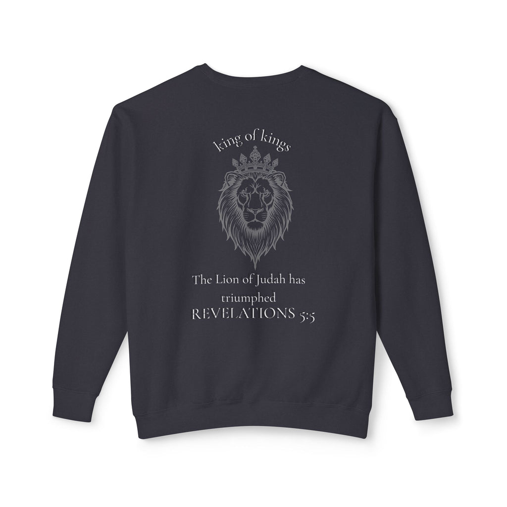 Lion Crewneck Sweatshirt — "King of Kings" Bible Verse Design