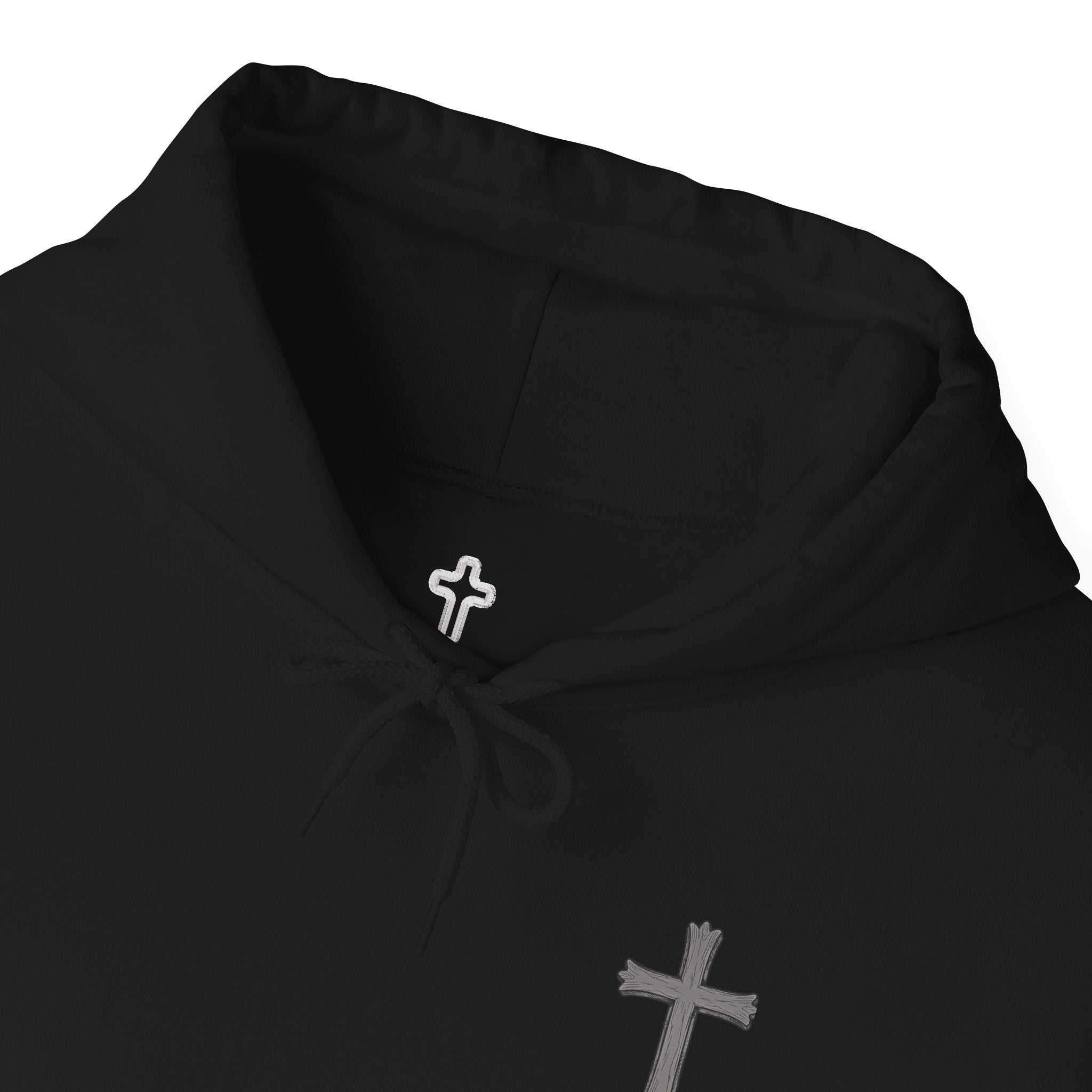 Cross Hoodie with Crown of Thorns — "By His Wounds We Are Healed" Isaiah 53:5 Religious Pullover