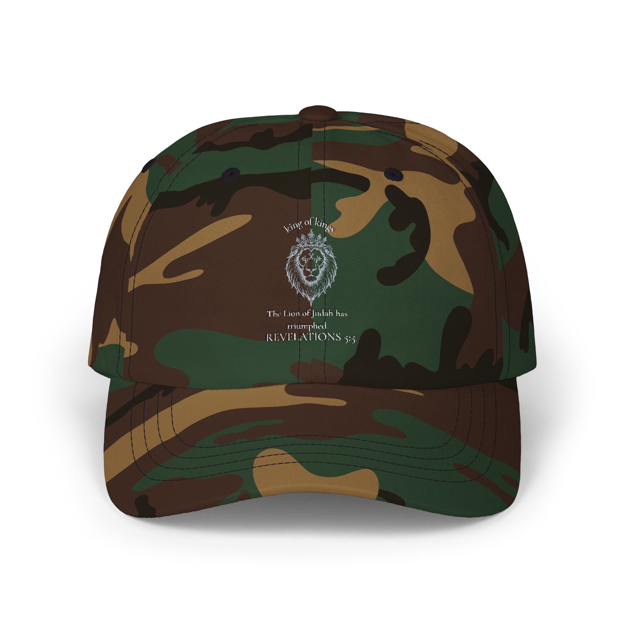 Lion Crest Dad Cap — Small Cross Embroidery, Faith-Inspired Baseball Hat