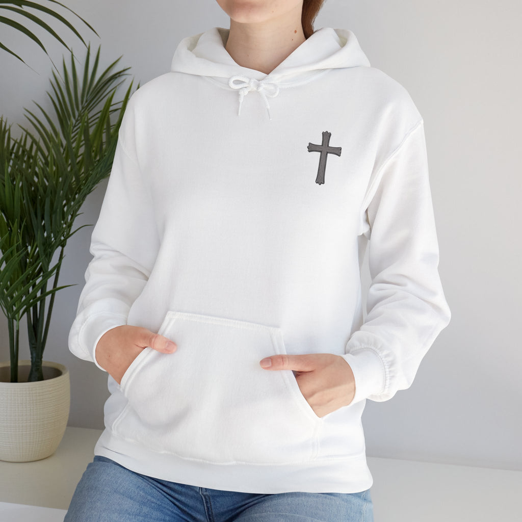 Cross Hoodie with Crown of Thorns — "By His Wounds We Are Healed" Isaiah 53:5 Religious Pullover