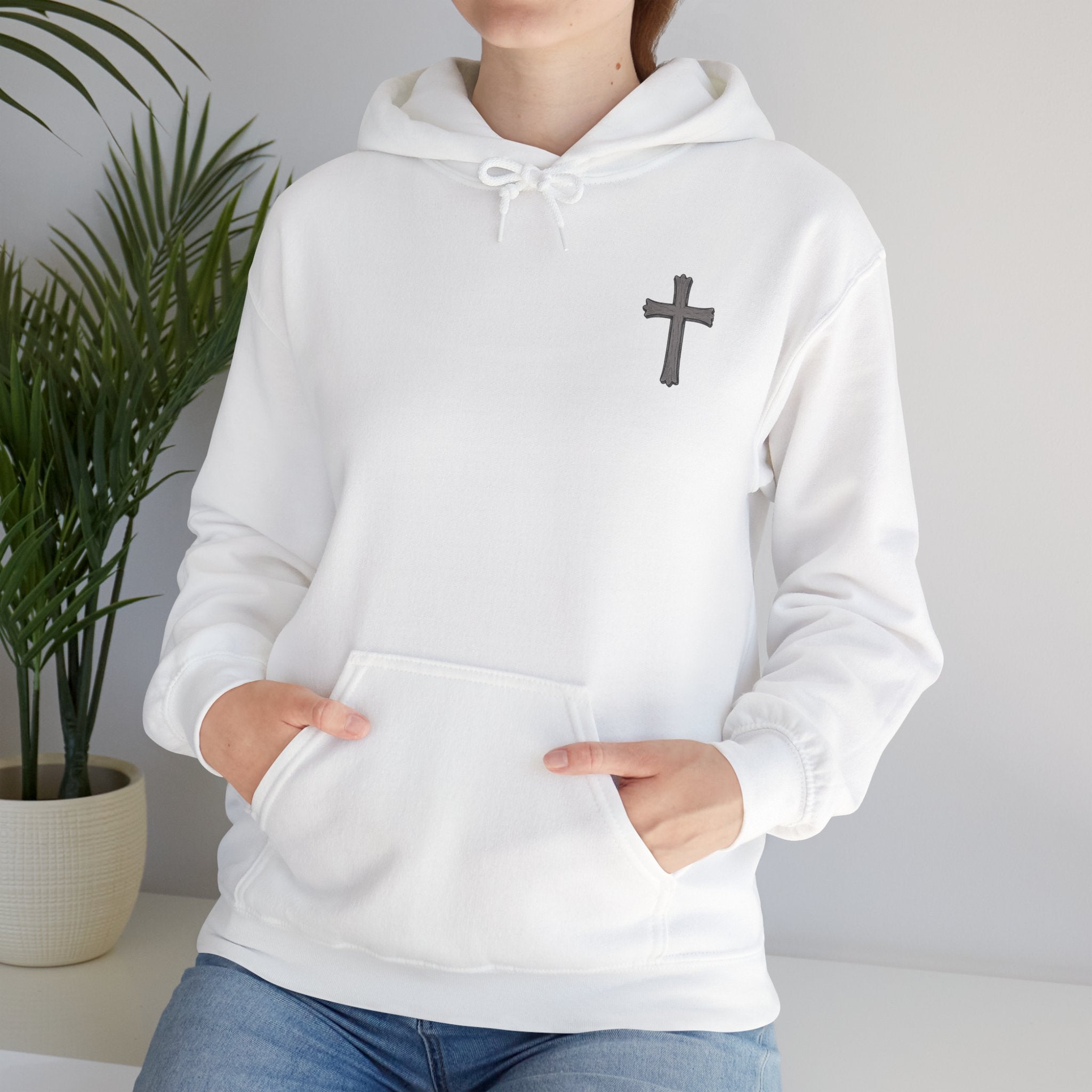 Cross Hoodie with Crown of Thorns — "By His Wounds We Are Healed" Isaiah 53:5 Religious Pullover