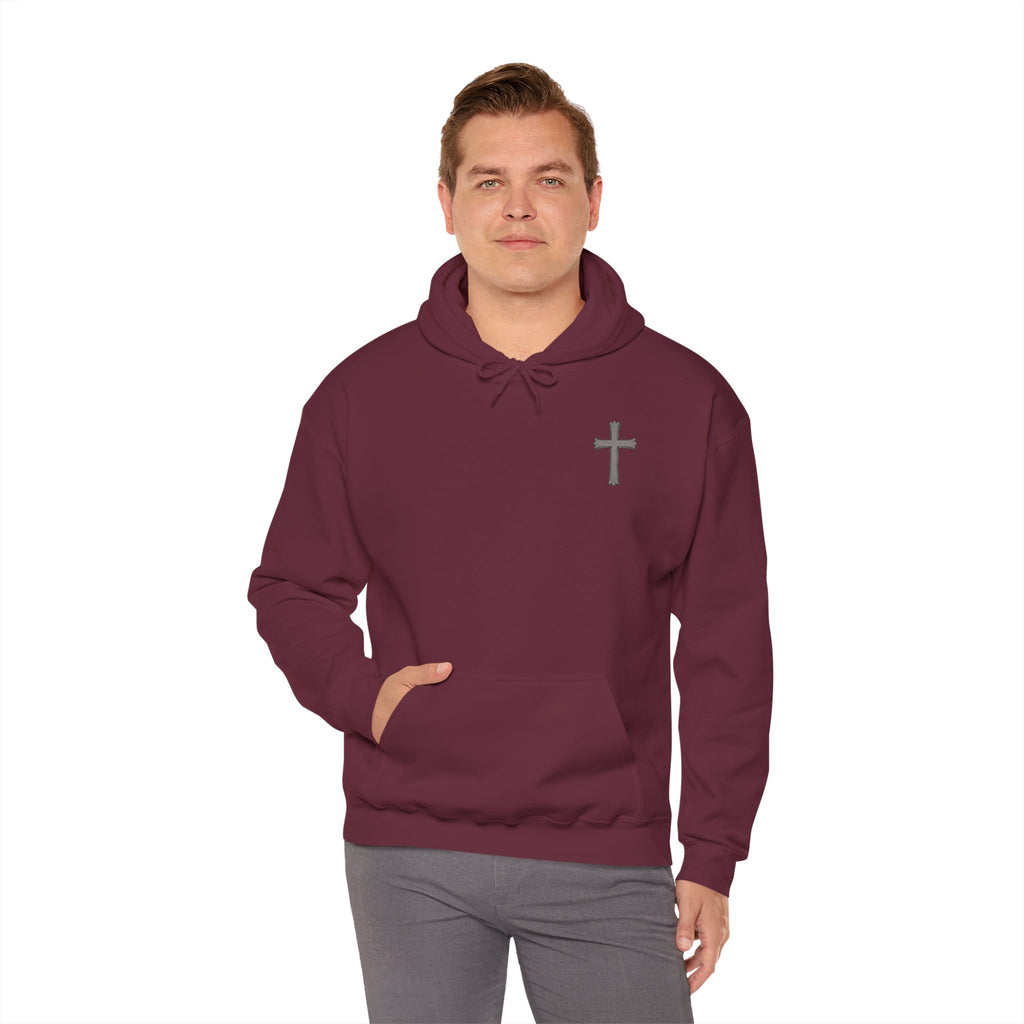 Cross Hoodie with Crown of Thorns — "By His Wounds We Are Healed" Isaiah 53:5 Religious Pullover