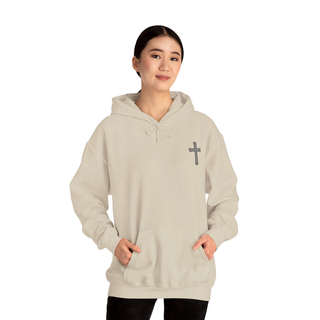 Cross Hoodie with Crown of Thorns — "By His Wounds We Are Healed" Isaiah 53:5 Religious Pullover