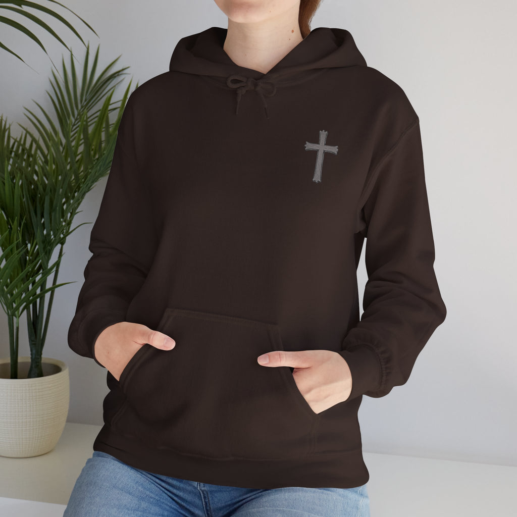 Cross Hoodie with Crown of Thorns — "By His Wounds We Are Healed" Isaiah 53:5 Religious Pullover