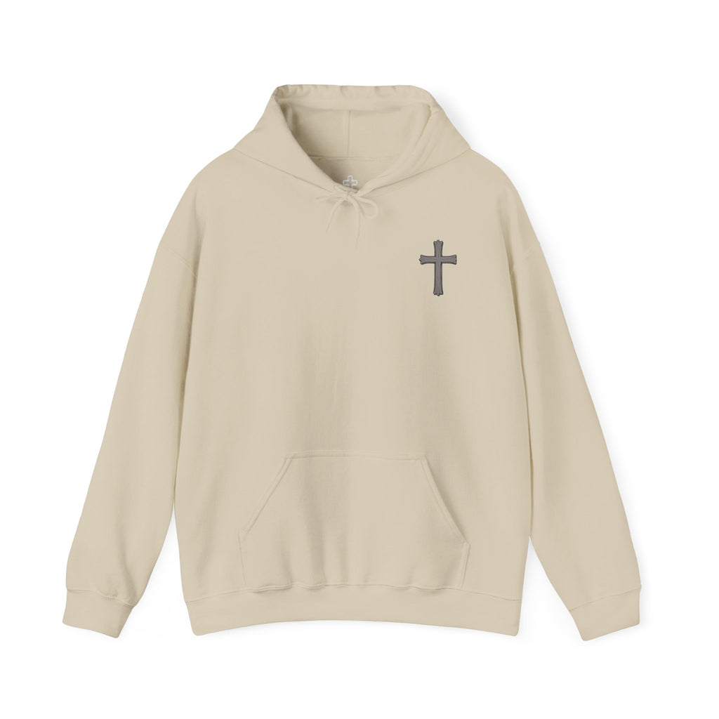 Cross Hoodie with Crown of Thorns — "By His Wounds We Are Healed" Isaiah 53:5 Religious Pullover