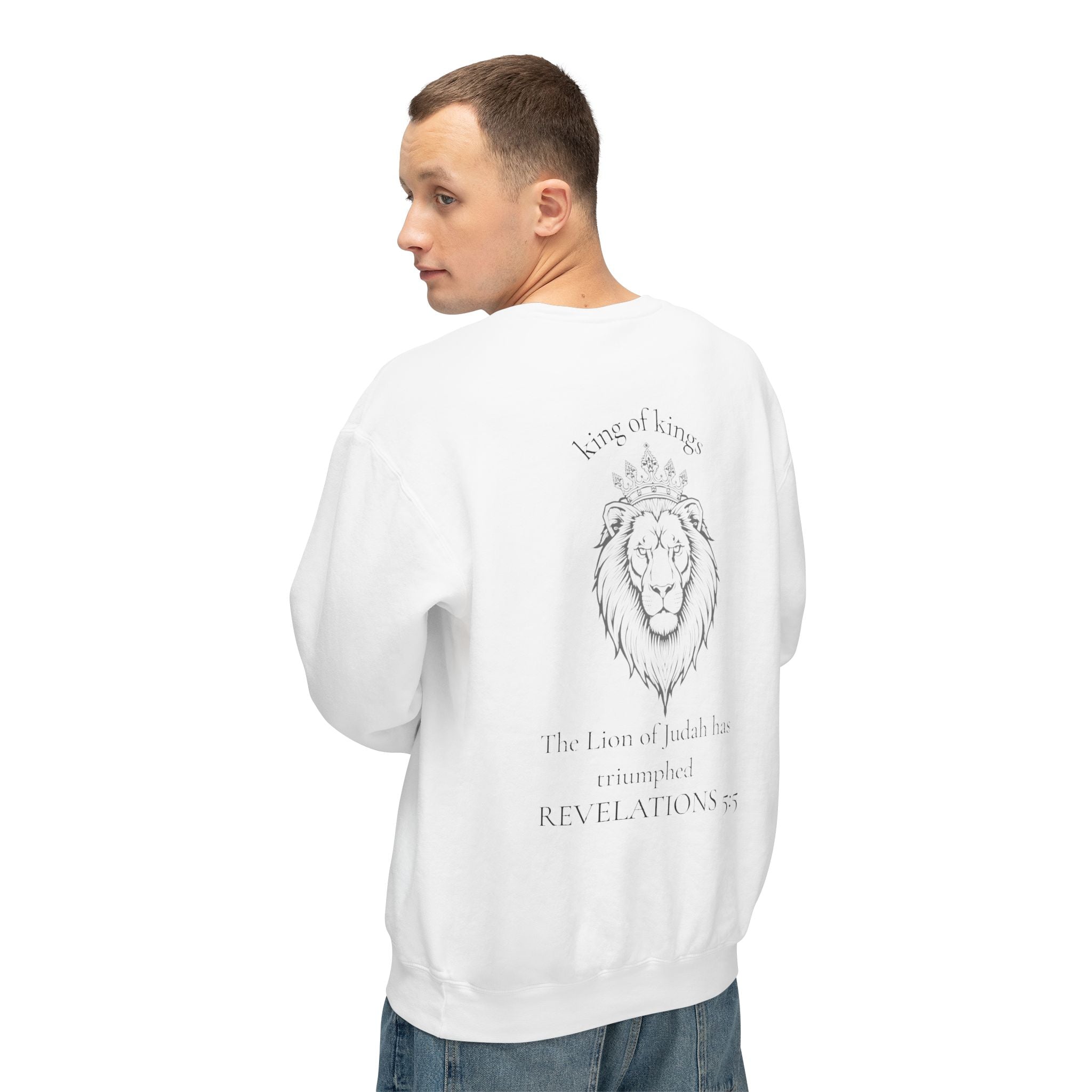 Lion Crewneck Sweatshirt — "King of Kings" Bible Verse Design