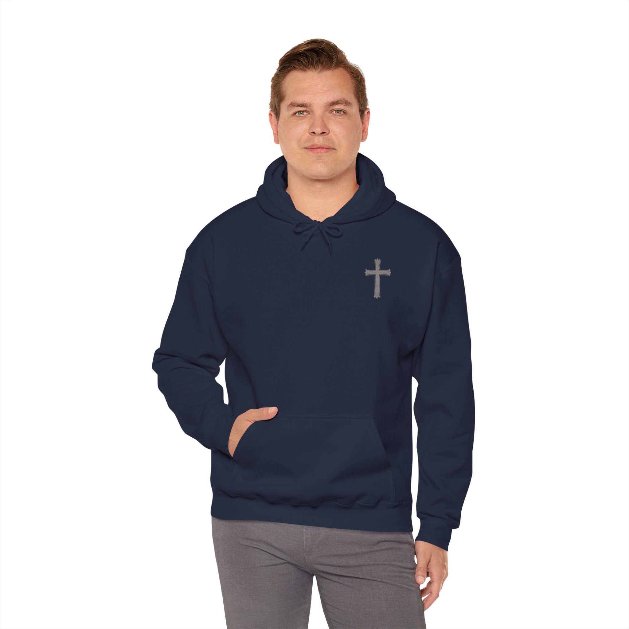 Cross Hoodie with Crown of Thorns — "By His Wounds We Are Healed" Isaiah 53:5 Religious Pullover