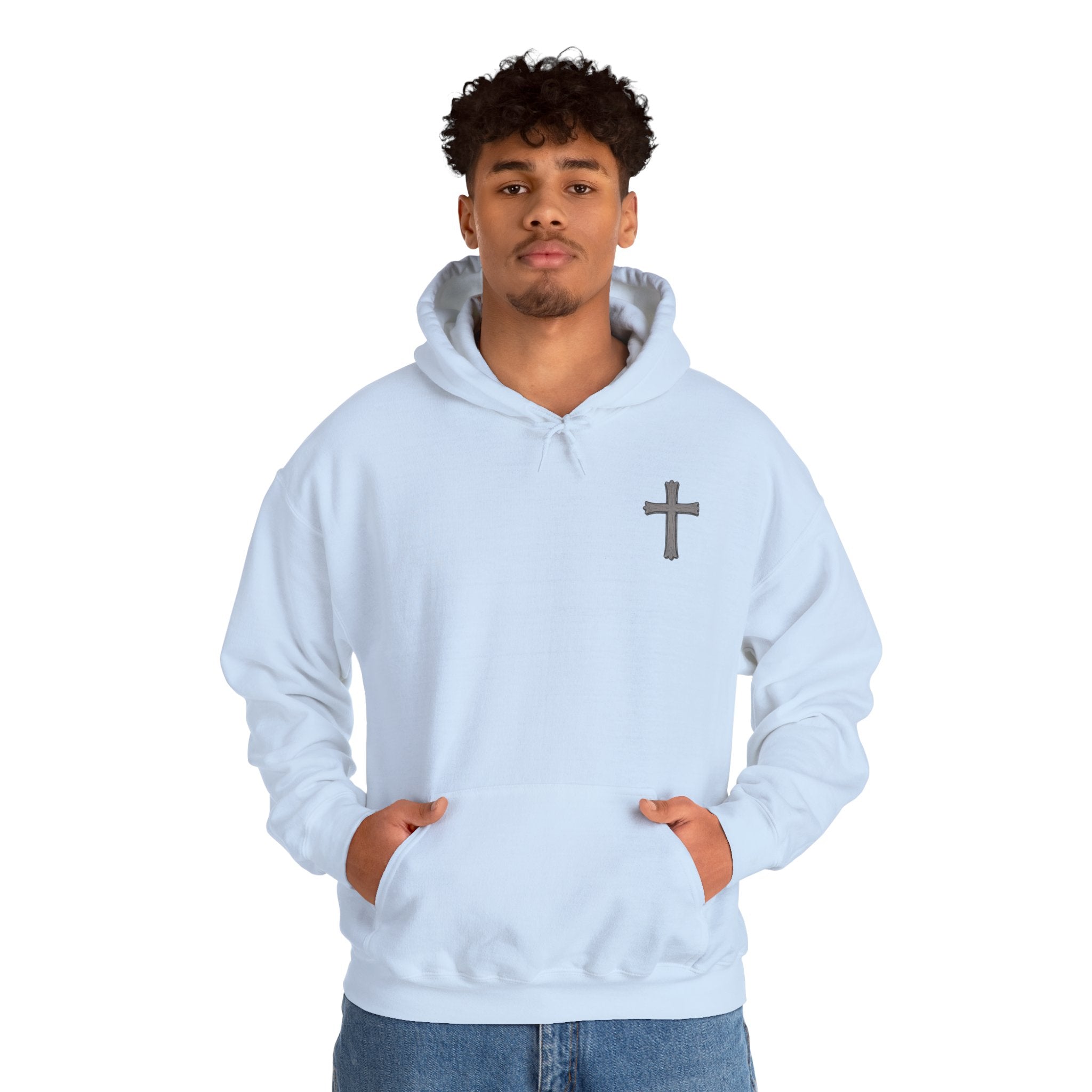 Cross Hoodie with Crown of Thorns — "By His Wounds We Are Healed" Isaiah 53:5 Religious Pullover