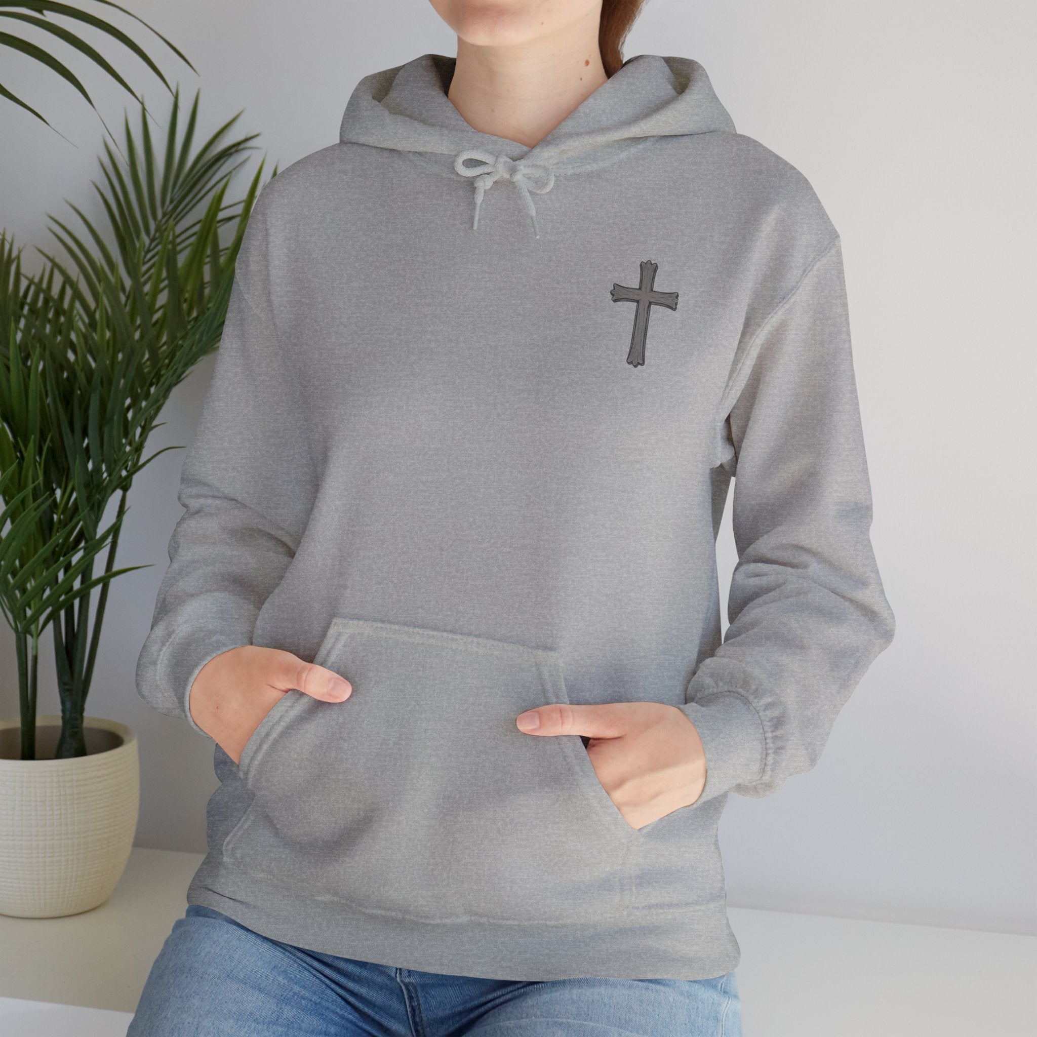 Cross Hoodie with Crown of Thorns — "By His Wounds We Are Healed" Isaiah 53:5 Religious Pullover