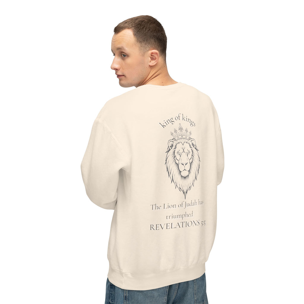 Lion Crewneck Sweatshirt — "King of Kings" Bible Verse Design