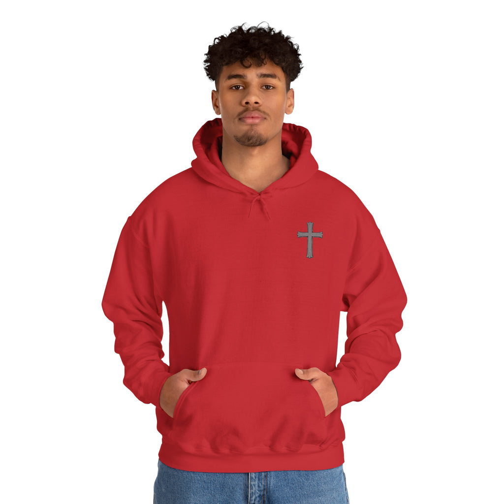 Cross Hoodie with Crown of Thorns — "By His Wounds We Are Healed" Isaiah 53:5 Religious Pullover