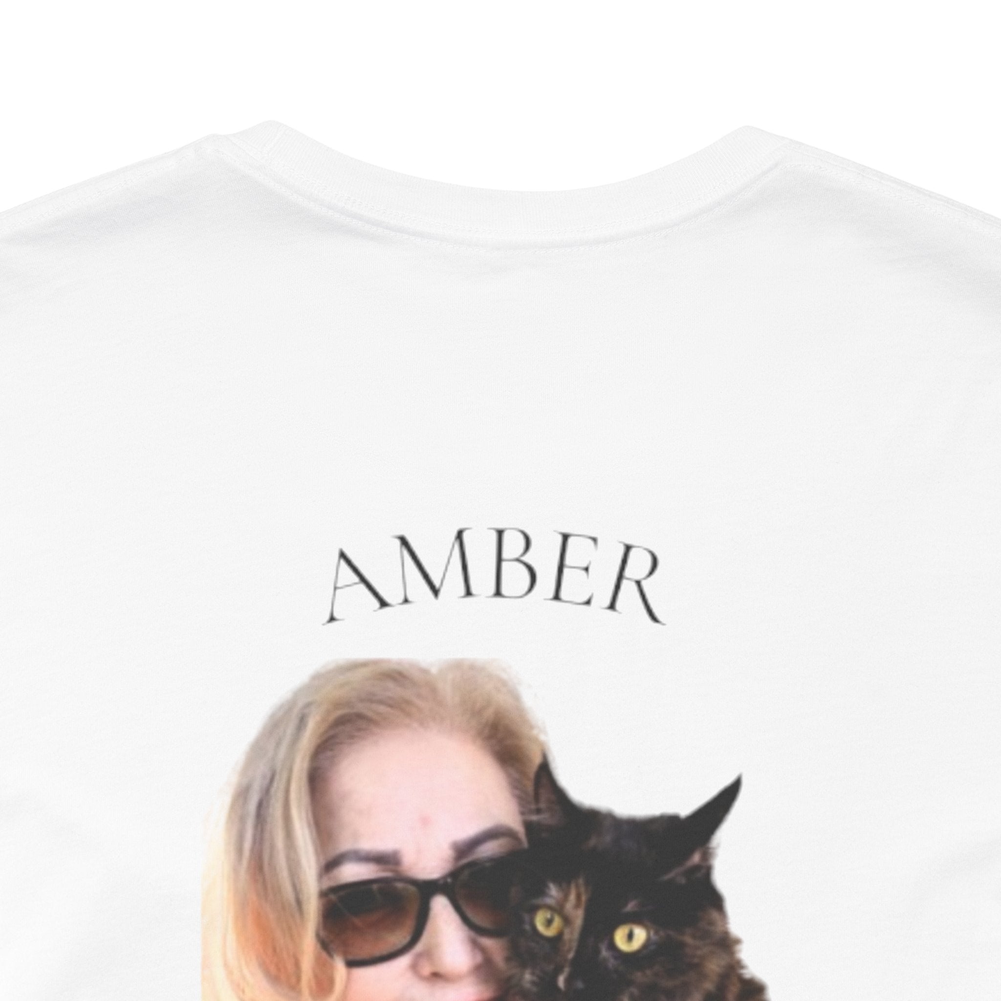 Custom Photo Memorial Tee — Personalized Name ‘Amber’ with Portrait and Floral Accent