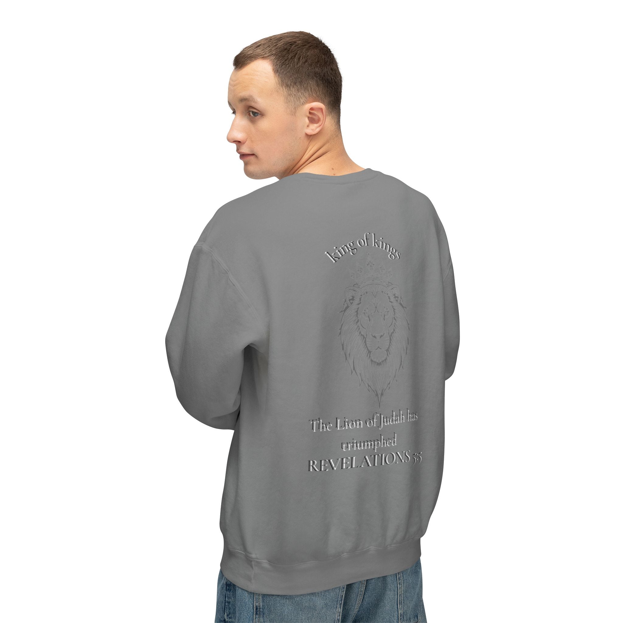 Lion Crewneck Sweatshirt — "King of Kings" Bible Verse Design