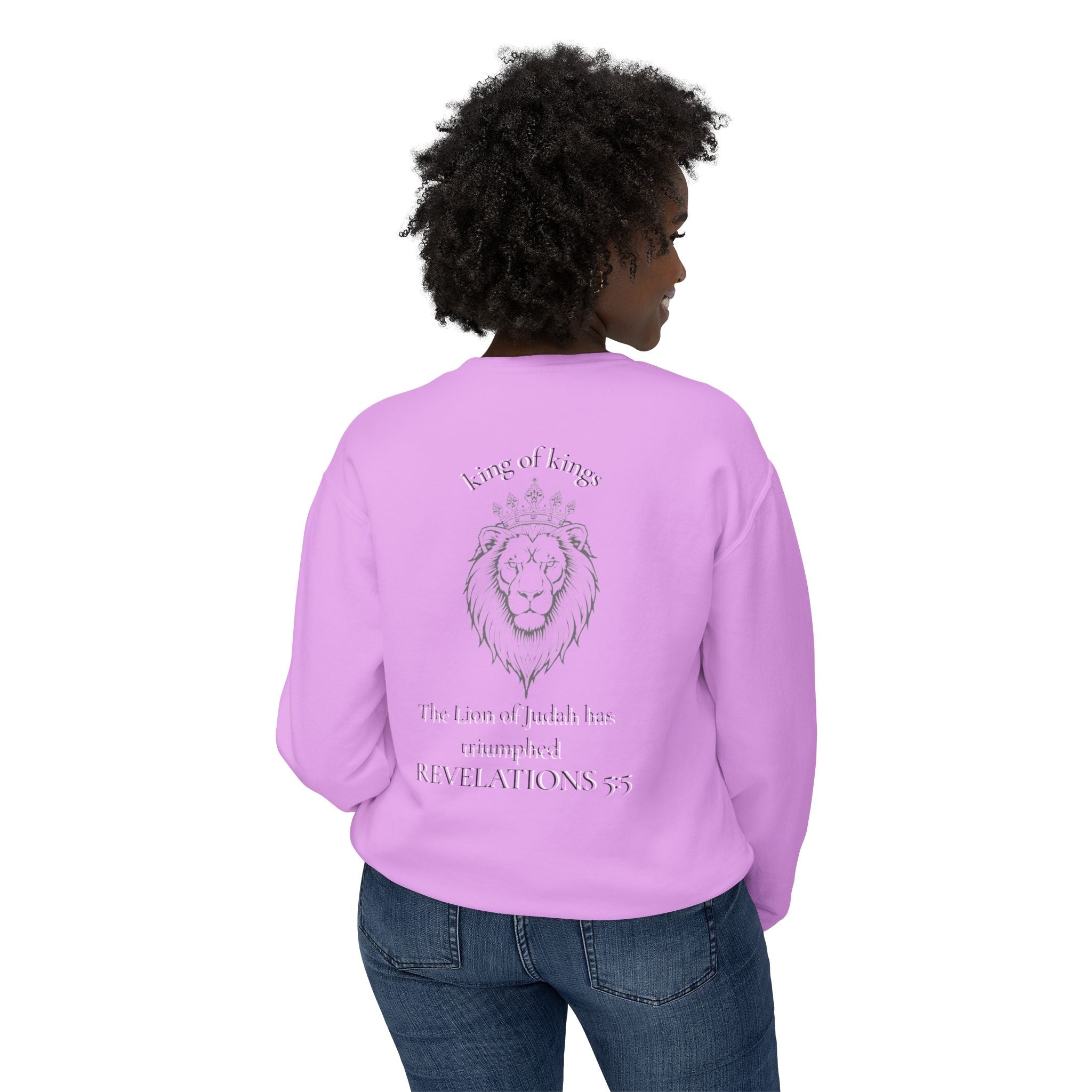 Lion Crewneck Sweatshirt — "King of Kings" Bible Verse Design