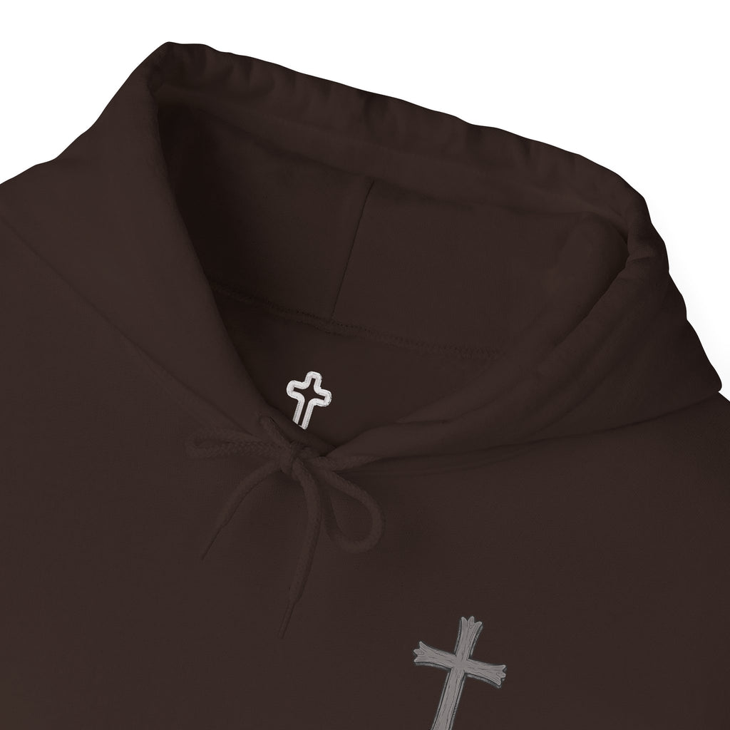 Cross Hoodie with Crown of Thorns — "By His Wounds We Are Healed" Isaiah 53:5 Religious Pullover