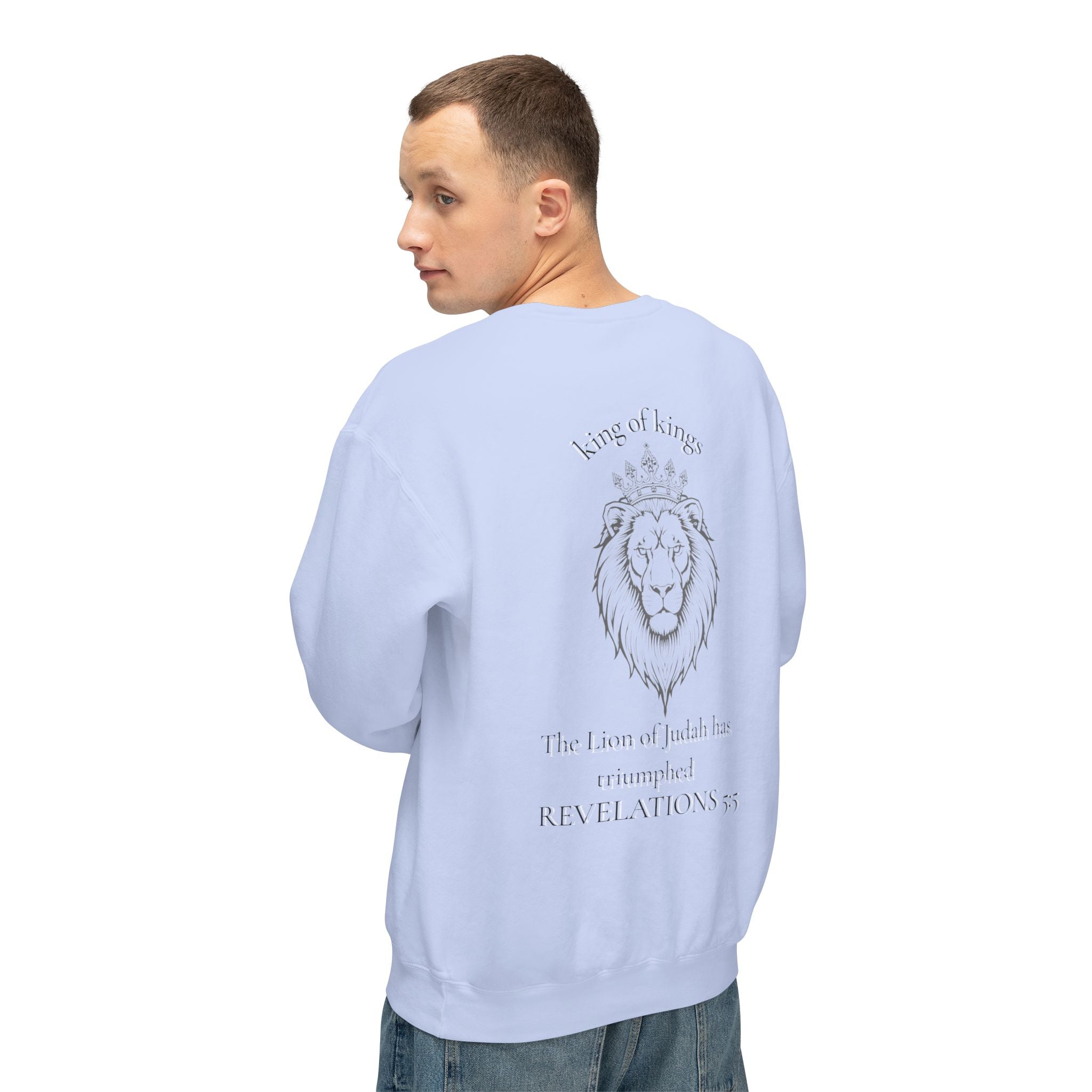 Lion Crewneck Sweatshirt — "King of Kings" Bible Verse Design