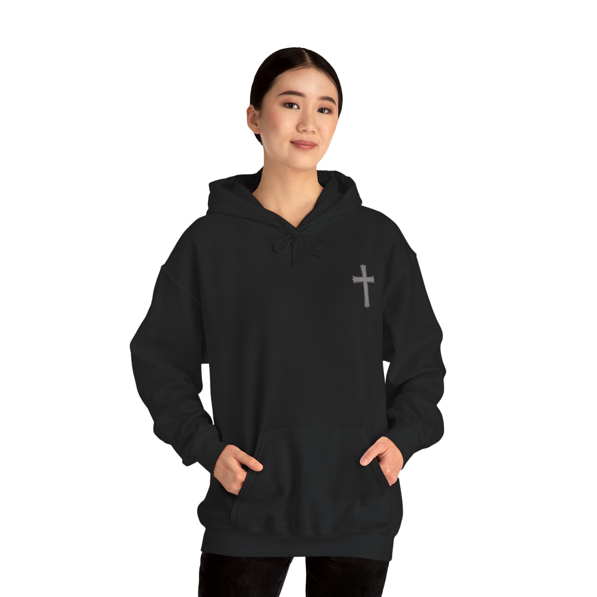 Cross Hoodie with Crown of Thorns — "By His Wounds We Are Healed" Isaiah 53:5 Religious Pullover